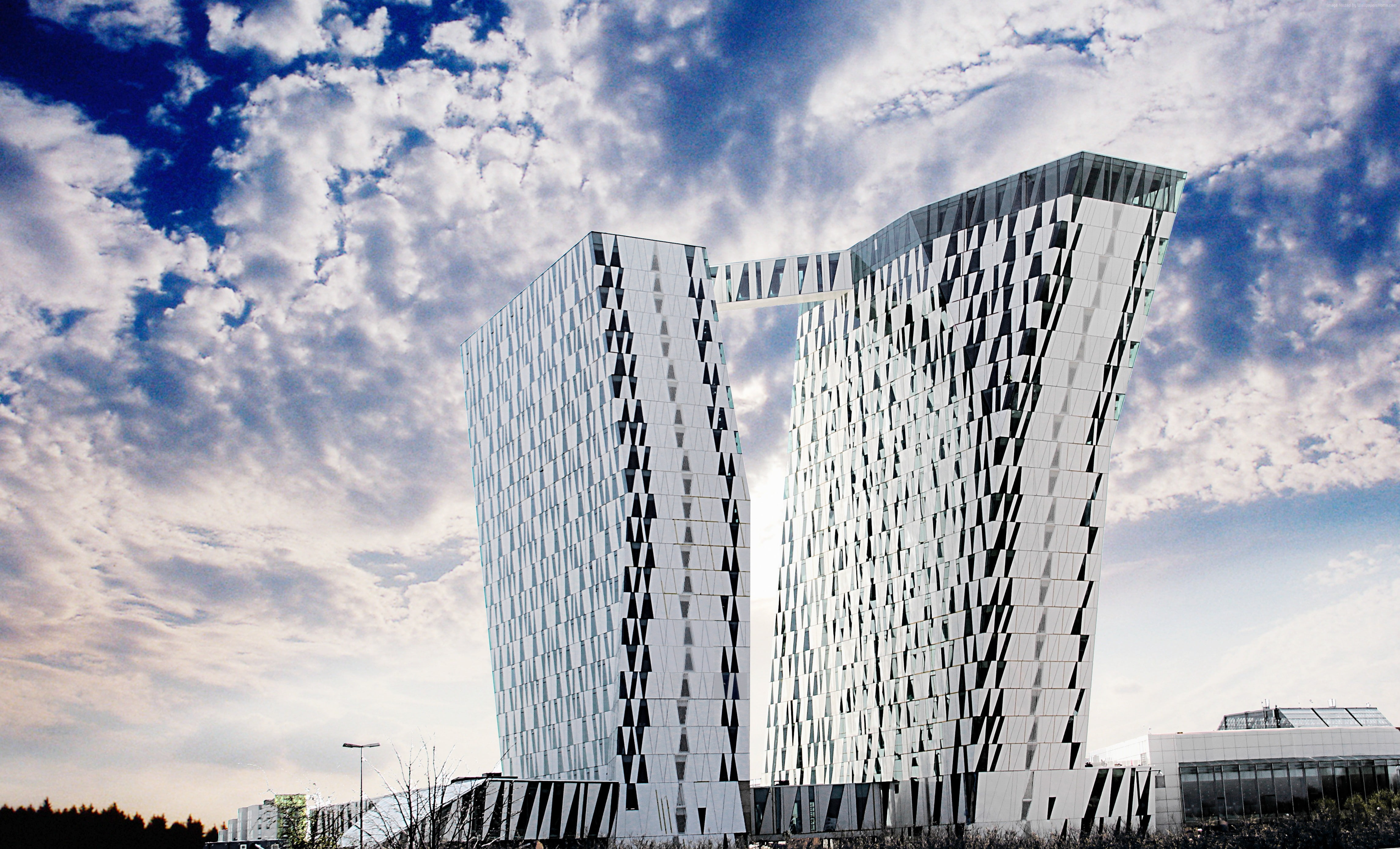 sunlight, building, connection, protection, no people, 4K, sky, building exterior, outdoors, Best hotels, cloud - sky, booking, city, resort, travel, day, HD Wallpaper