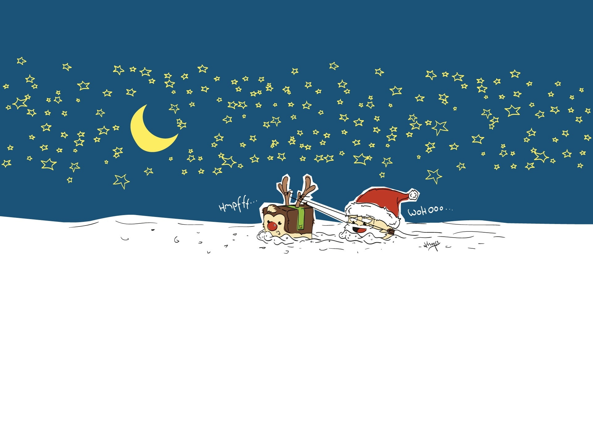outdoors, digital composite, cold temperature, 1080P, nature, Holidays, no people, cartoon, oki-cartoon, tiny-art.com, snow, weihnachten, santa, balloon, HD Wallpaper