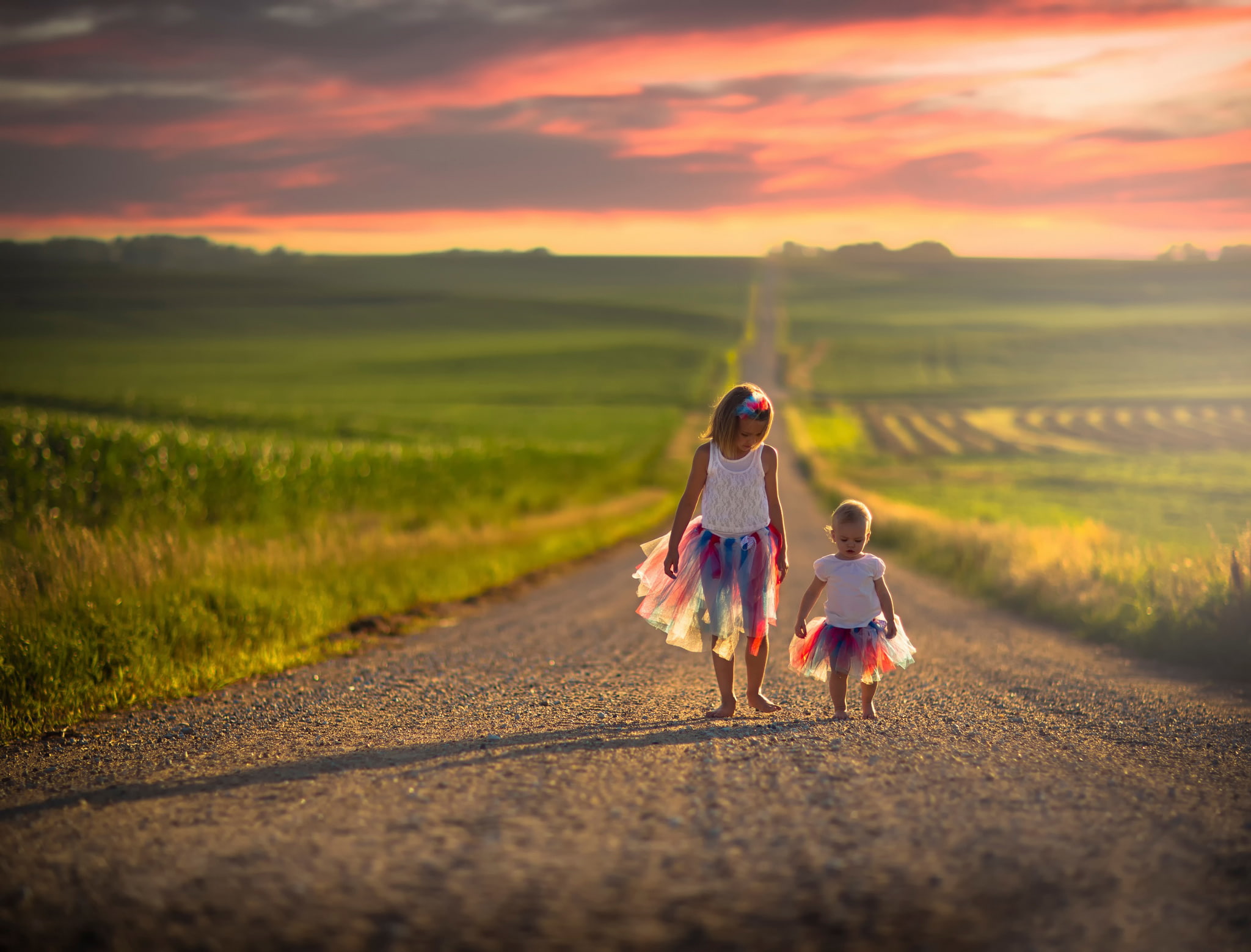 girls, 1080P, Independence day USA, children, skirts, colorful, road, 4-Jul, space, HD Wallpaper