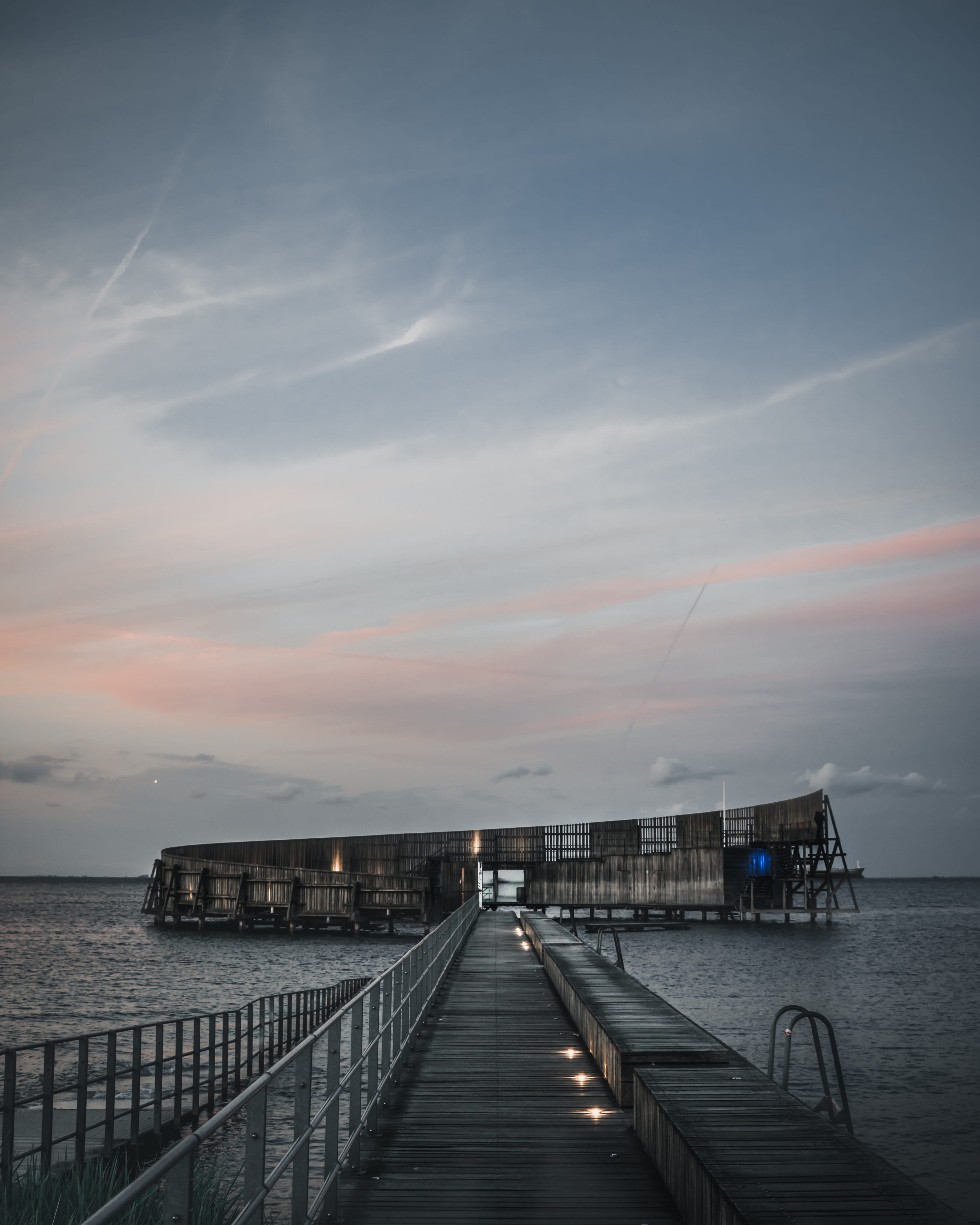 ocean, tranquil Scene, boardwalk, horizon Over Water, cloud - Sky, kastrup søbad, cloudscape, blue, scenics, beauty In Nature, vacations, summer, coastline, Phone HD Wallpaper