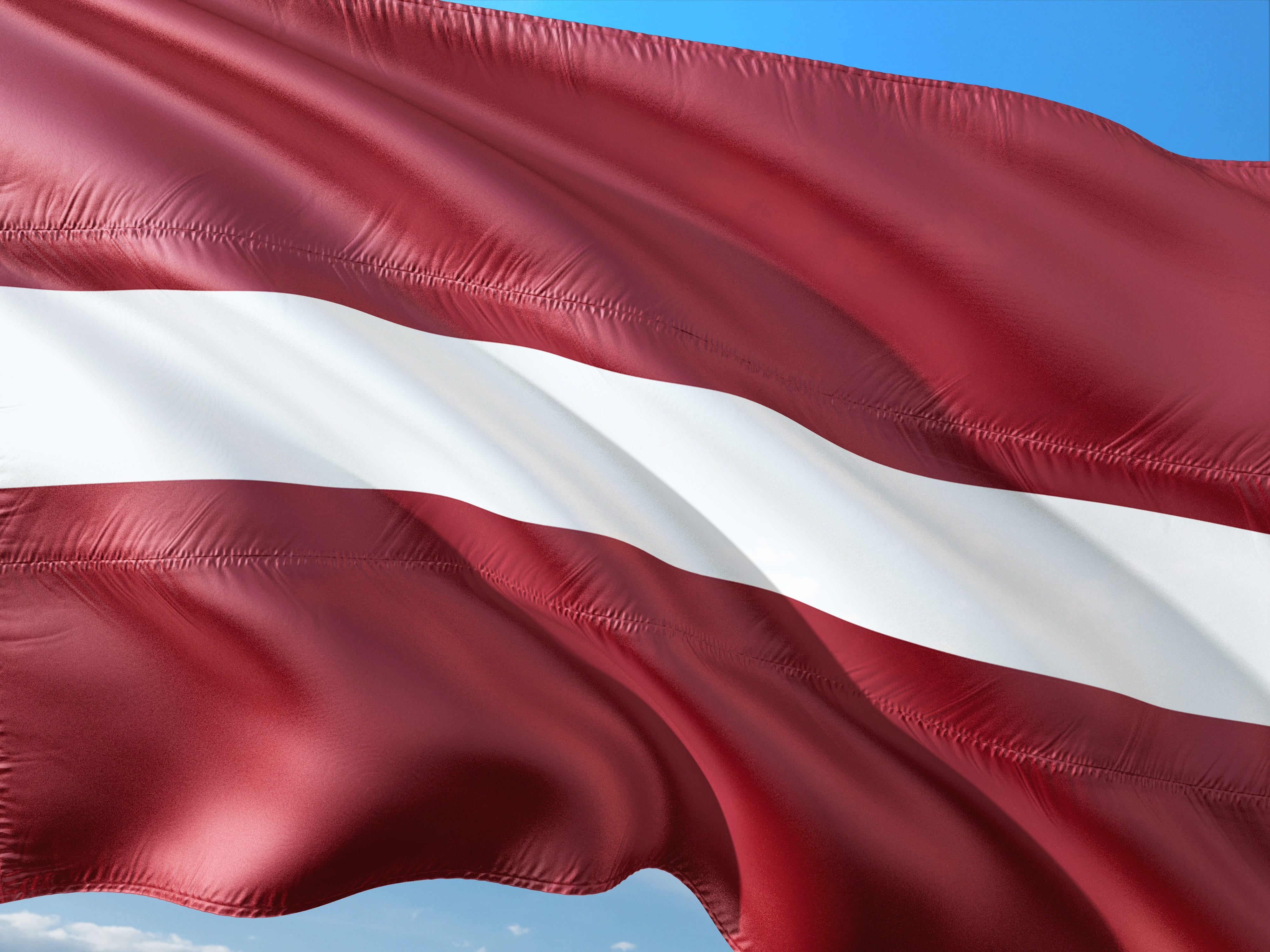 indoors, softness, wind, studio shot, international, abstract, wave pattern, textured, sky, red, 4K, nature, flag, close-up, latvia, no people, day, north-eastern europe, HD Wallpaper