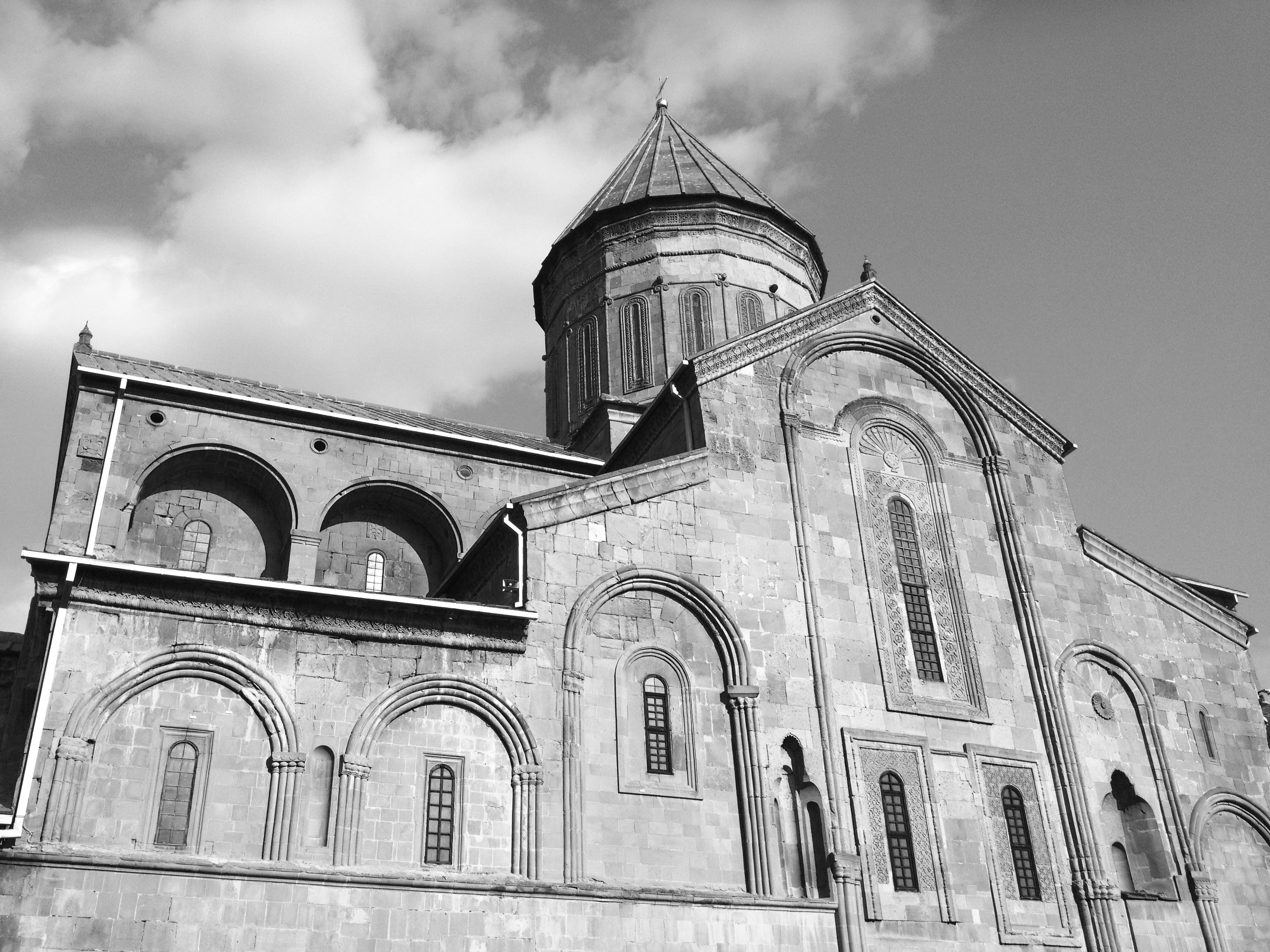 2K, place of worship, spire, orthodox, cloud - sky, church, low angle view, belief, outdoors, history, building exterior, arch, building, no people, georgia, HD Wallpaper