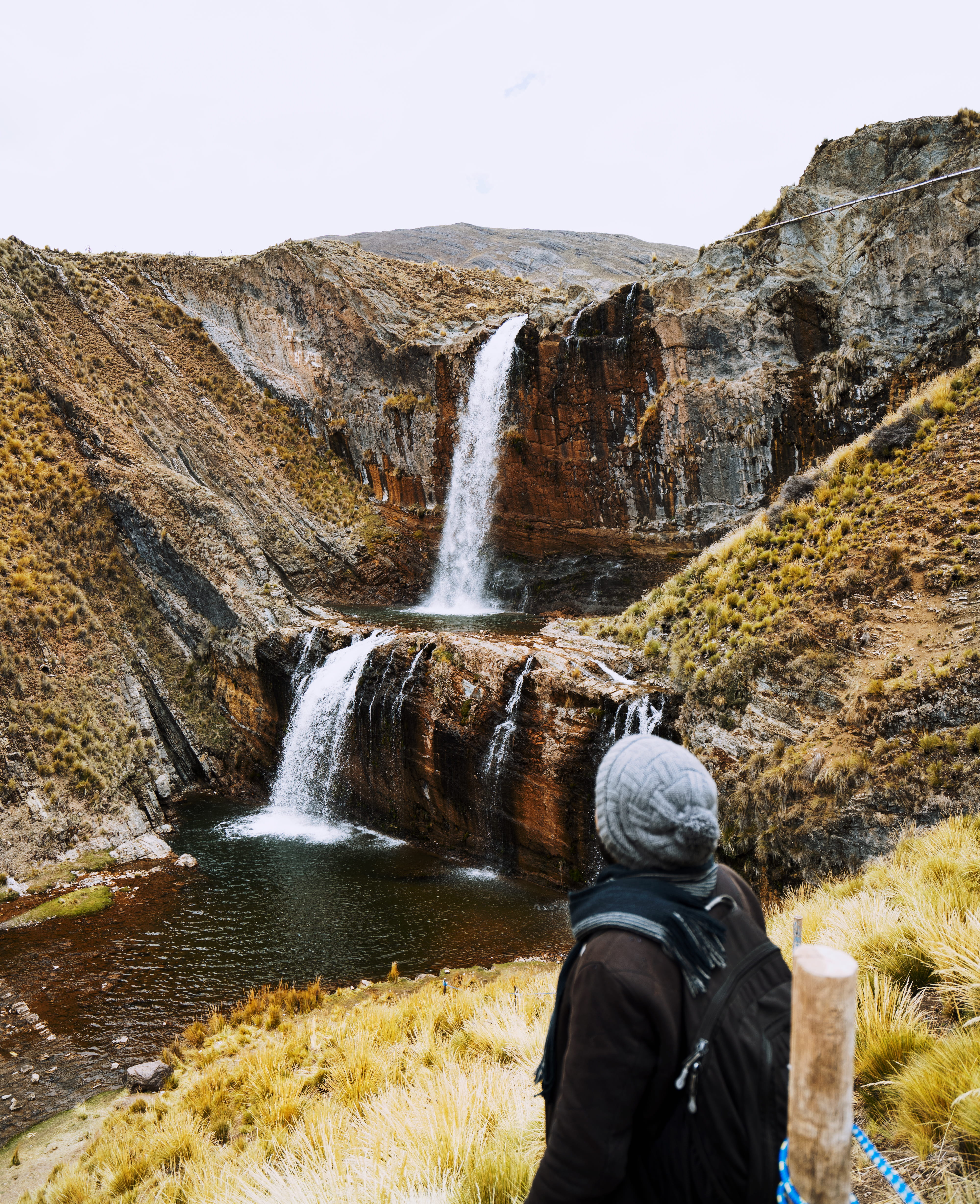 rock, leisure activities, waterfall, river, front, gravel, rock - object, cliff, day, falls, real people, lifestyles, water, non-urban scene, person, mountain, Phone HD Wallpaper