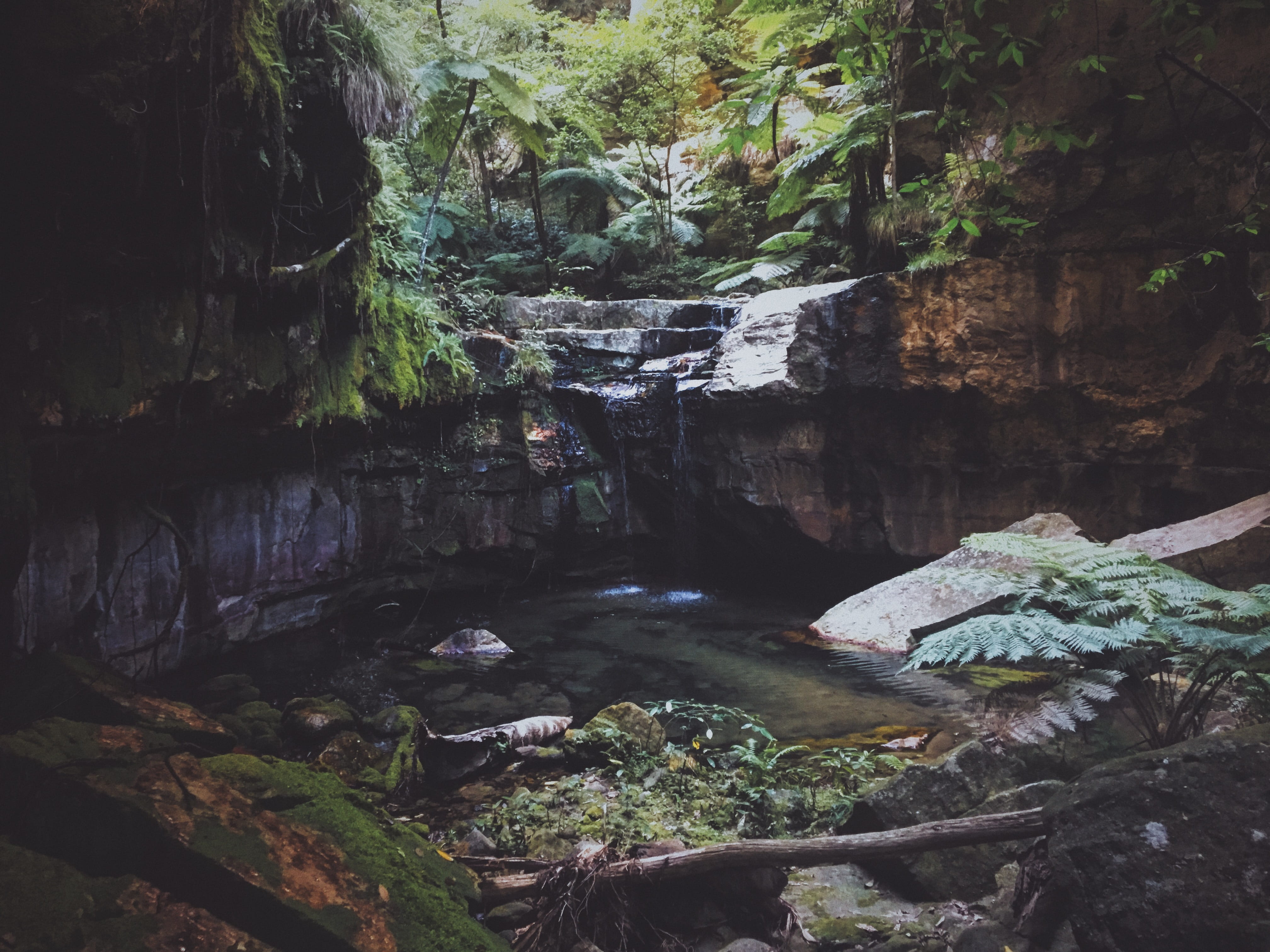 nature, beauty in nature, flowing, eroded, water, flowing water, wet, rock - object, creek, solid, moss, scenics - nature, reflecting, rock, waterfall, HD Wallpaper