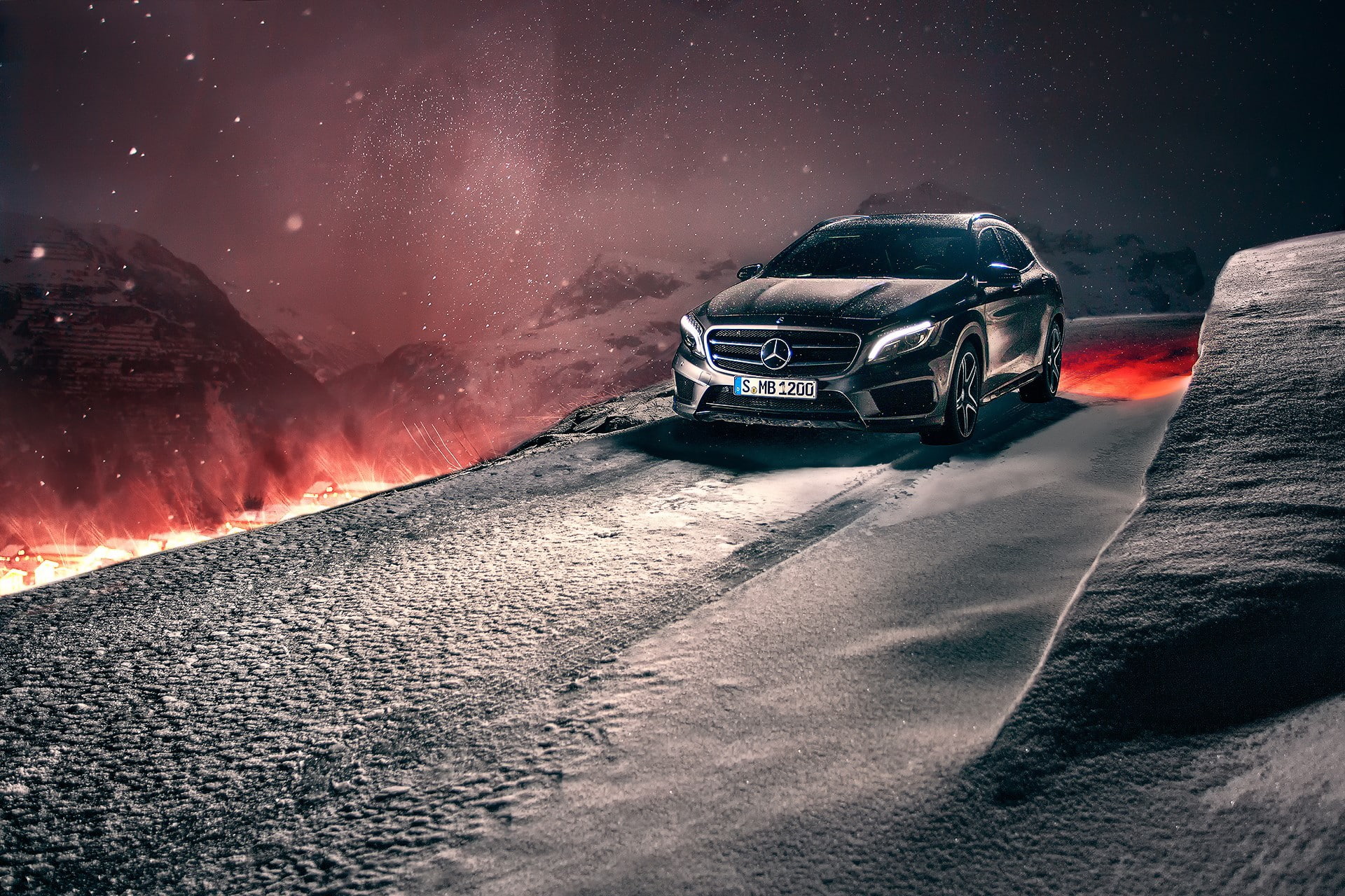 motion, Mercedes-benz, space, 4x4, outdoors, mode of transportation, star - space, red, land vehicle, driving, night, speed, motor vehicle, sports utility vehicle, HD Wallpaper