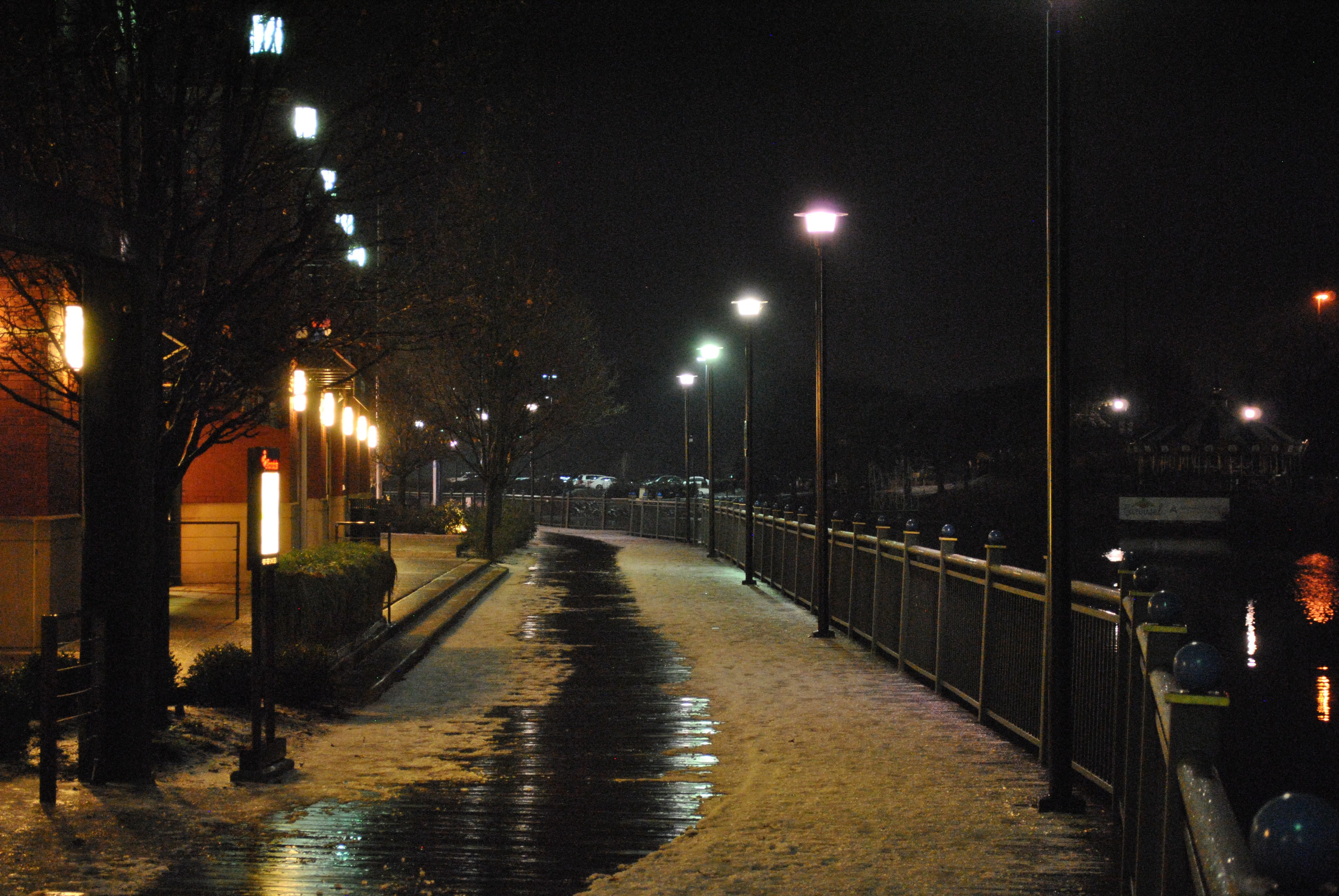 snow, 4K, street light, Maryland, Gaithersburg, lake, HD Wallpaper