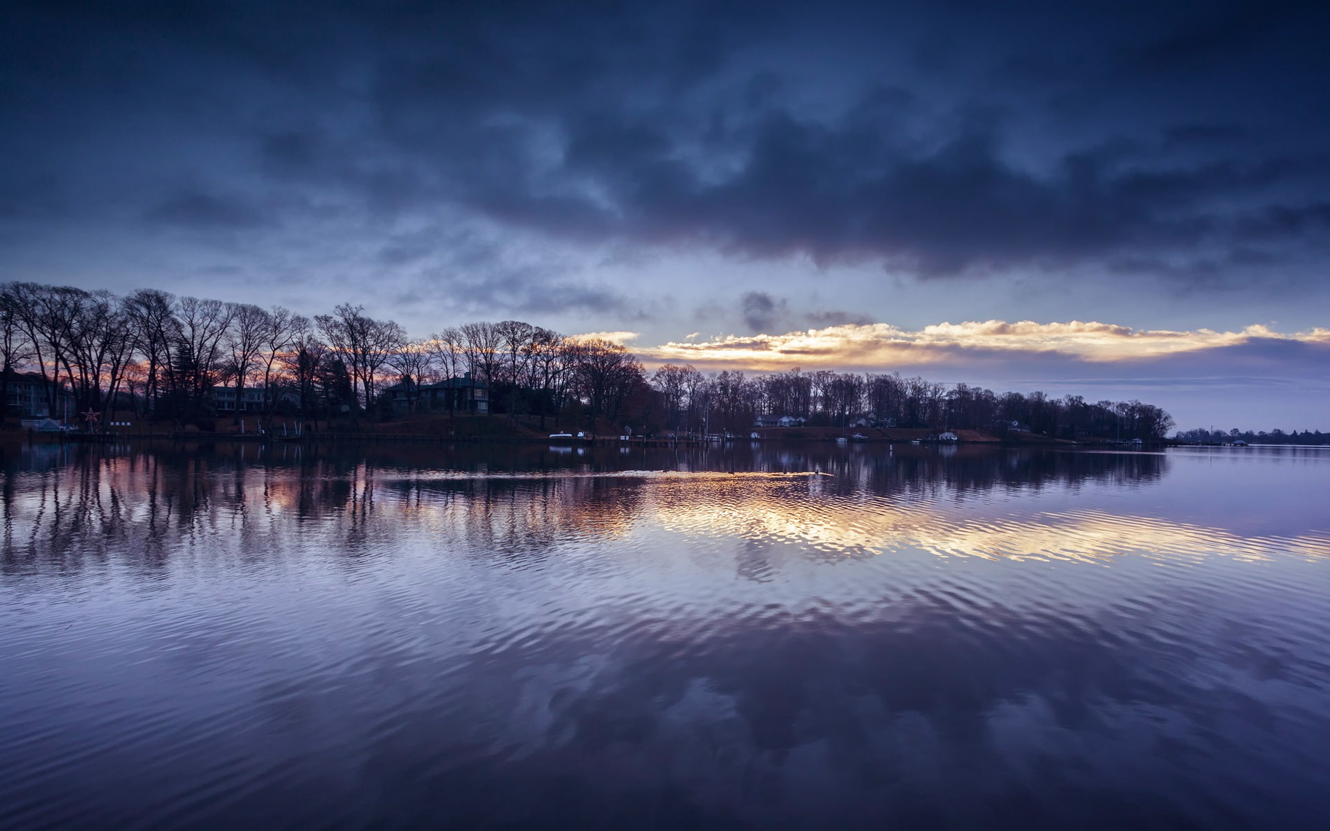 Reflection, 1080P, Clouds, River, Trees, USA, Maryland, Evening, Sky, HD Wallpaper