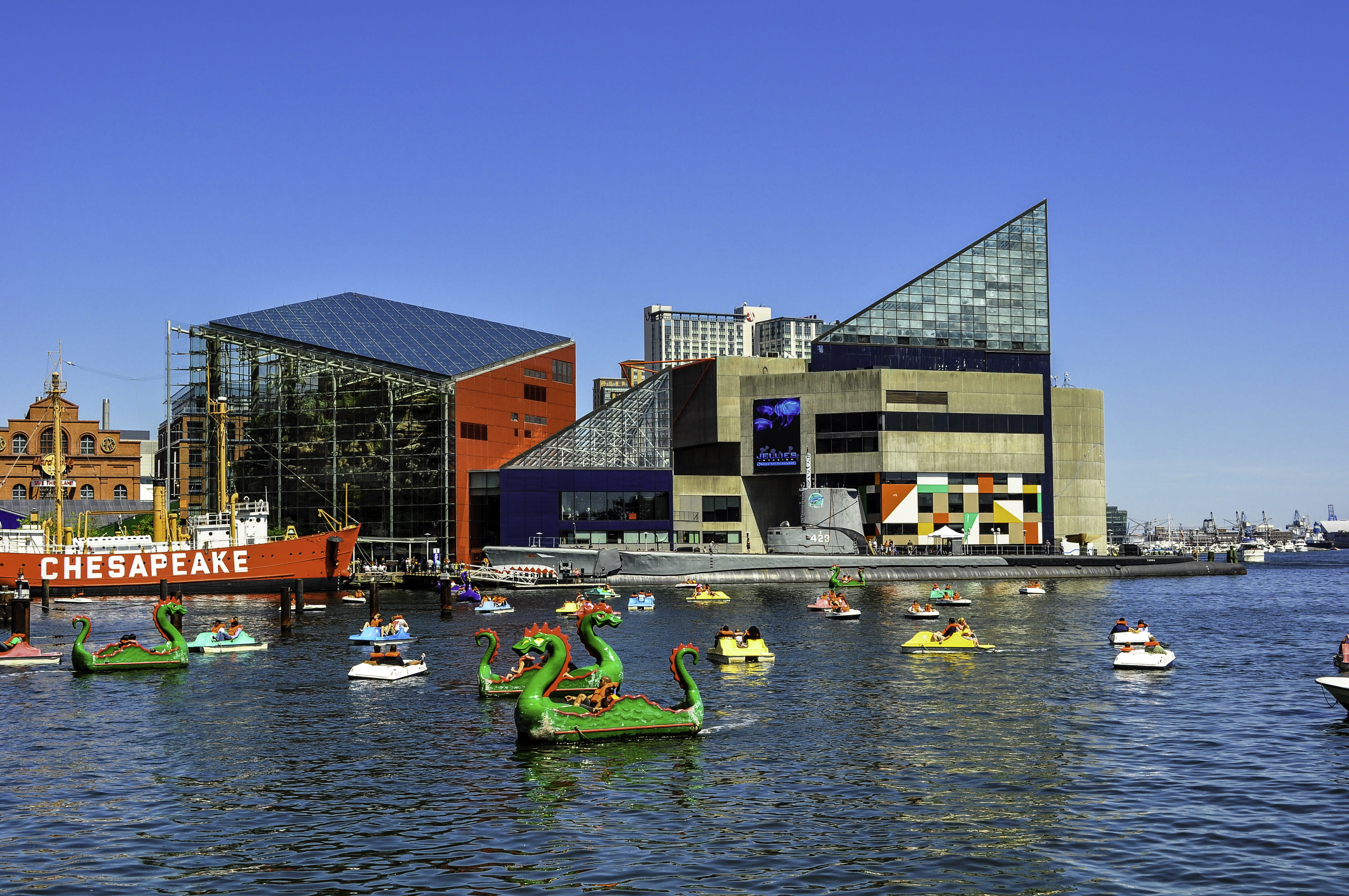 national, 4K, nature, Maryland, travel Destinations, building, clear sky, group of people, waterfront, Baltimore, national aquarium, transportation, harbor, HD Wallpaper