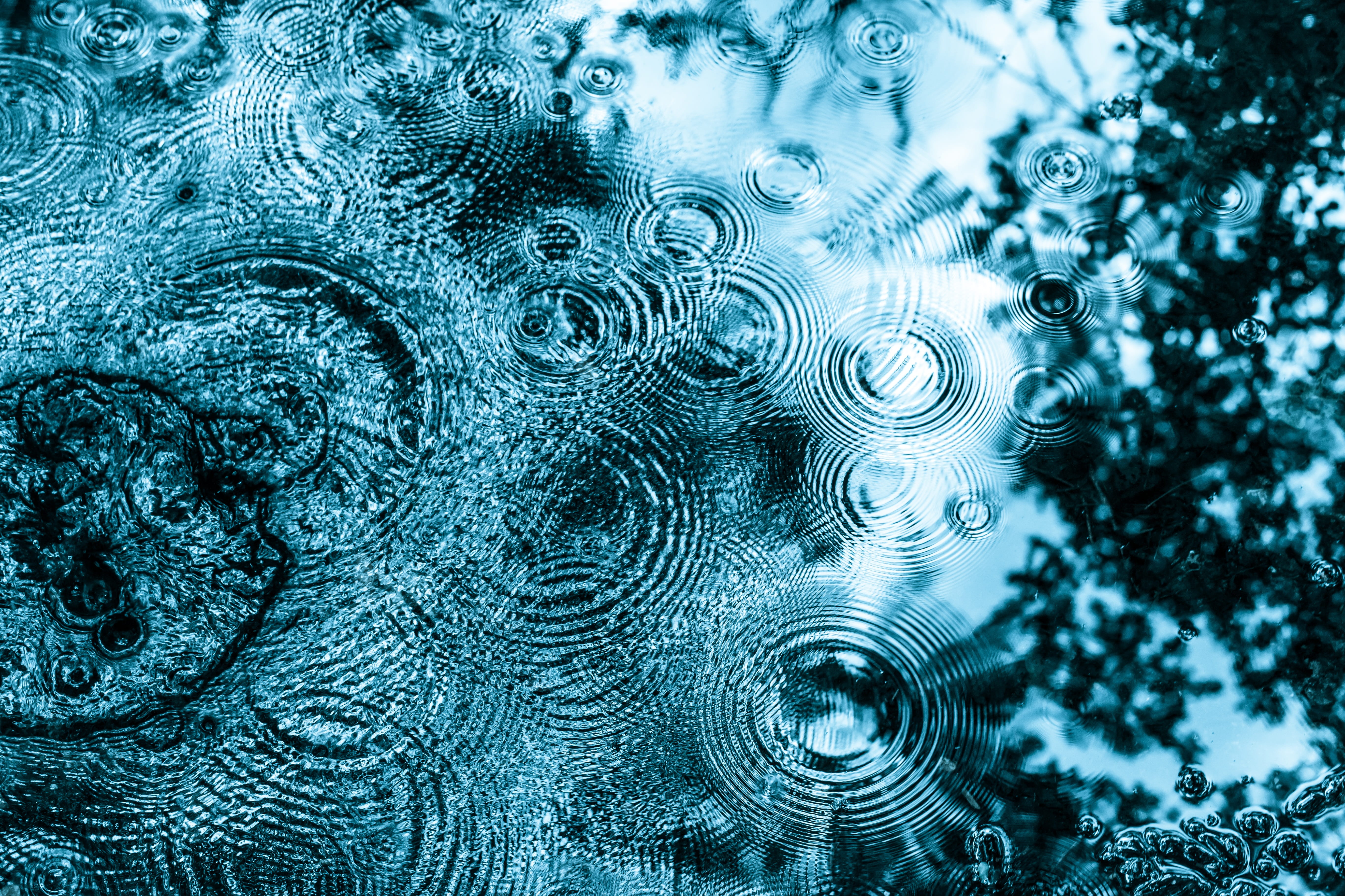 full frame, shape, close-up, nature, green, drop, geometric shape, raindrop, mirroring, water, droplets, rings, body, day, rain, wet, concentric, HD Wallpaper