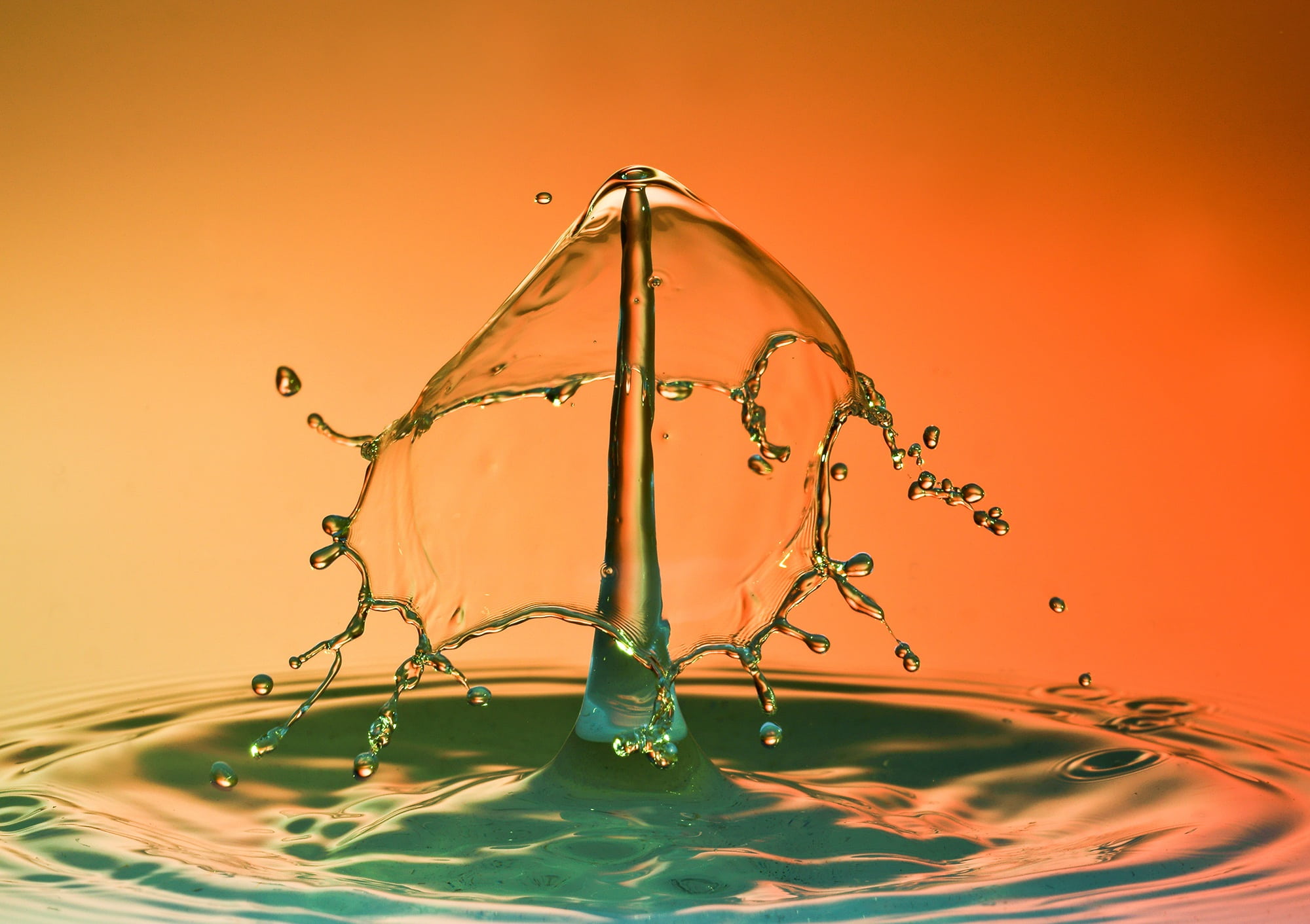 1080P, water, water feature, close-up, indoors, fountain, wave, drops, waterfront, liquid, drop of water, purity, crater, rippled, nature, orange color, HD Wallpaper