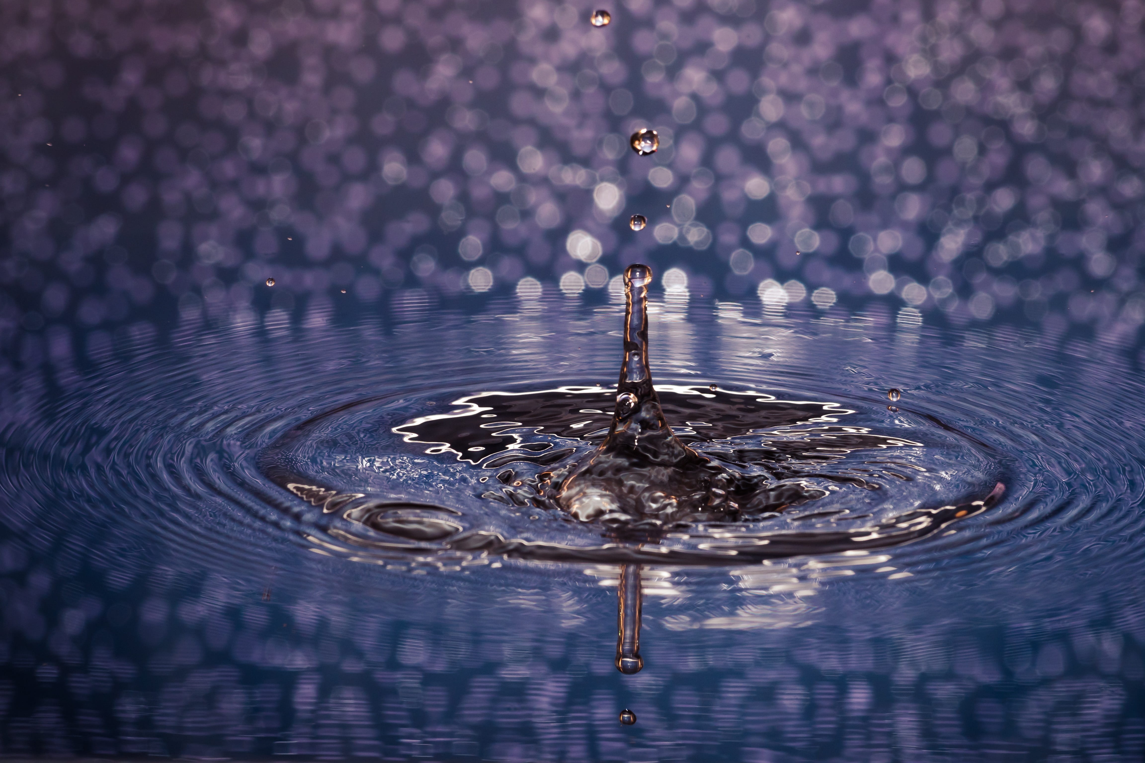 4K, macro, drip, close-up, drop, clean, raindrop, falling, surface, waterfront, impact, beauty in nature, hochspringender high drop, splashing droplet, HD Wallpaper