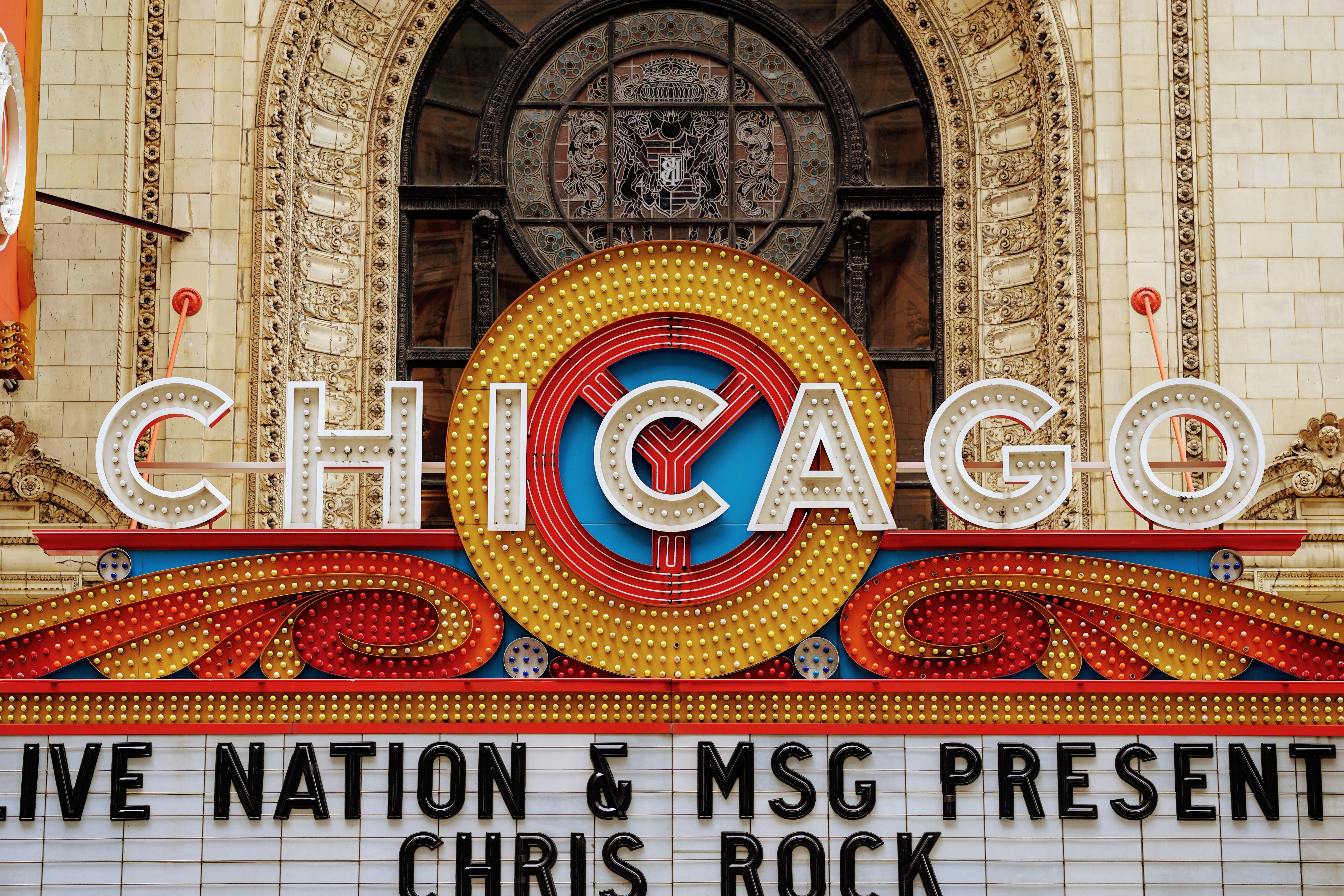 chicago, msg, spirituality, belief, city, communication, chicago theatre, script, nation, 5K, text, religion, signage, creativity, urban, theater, day, HD Wallpaper