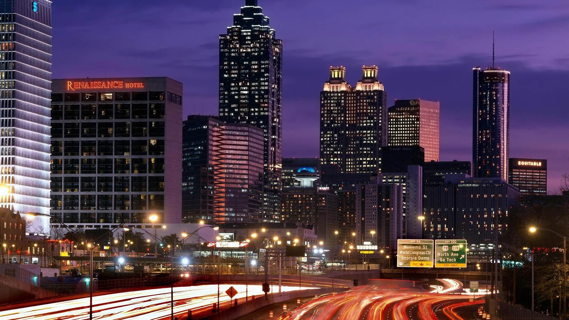 architecture, famous Place, downtown District, office, blue, city, lapse, photo, georgia, light, building Exterior, twilight, metropolis, outdoors, skyscrapers, HD Wallpaper