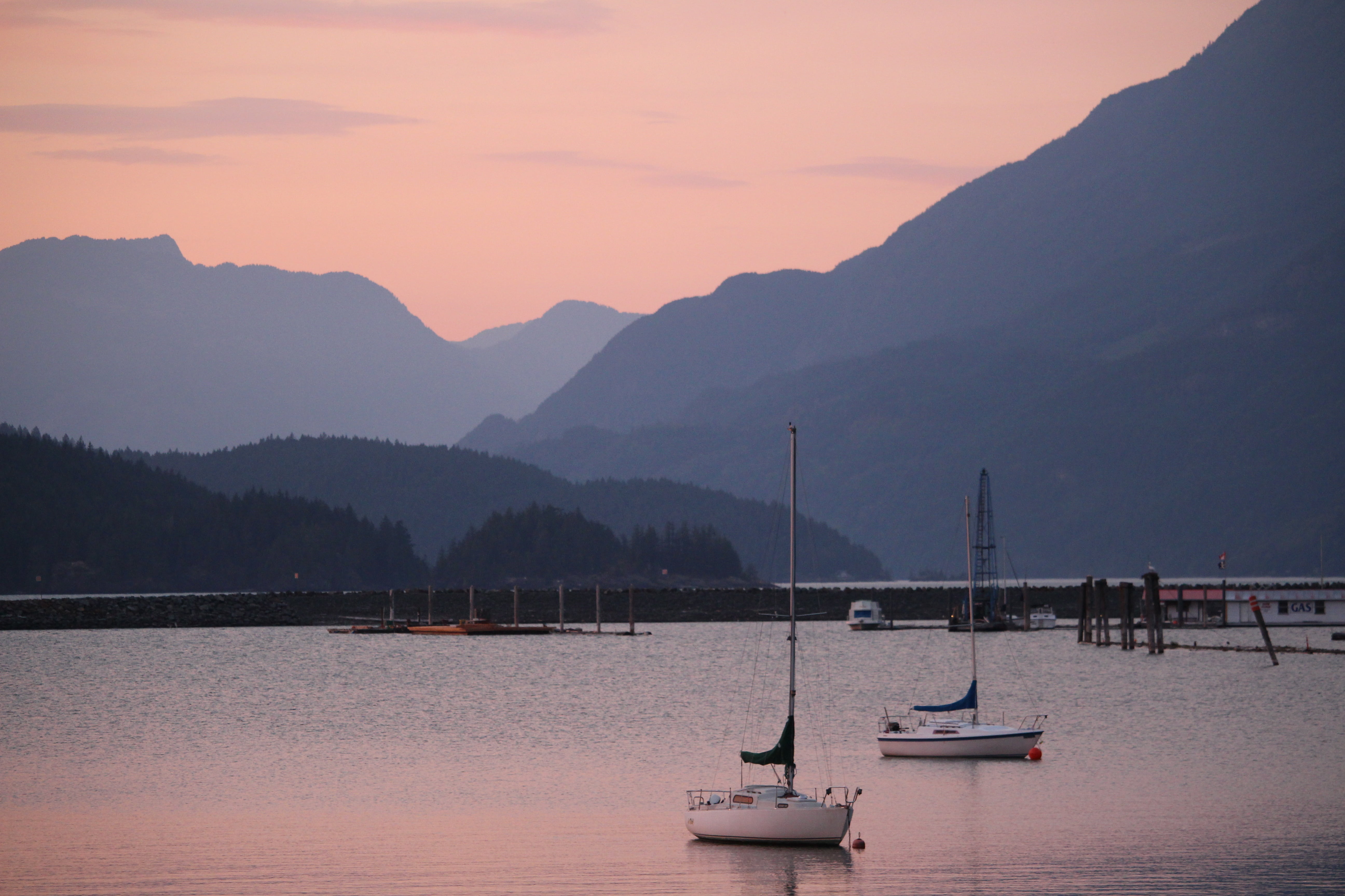 scenics - nature, natural, nautical vessel, scenic, mode of transportation, sunset, mountain range, canada, beauty in nature, no people, scenery, boats, HD Wallpaper