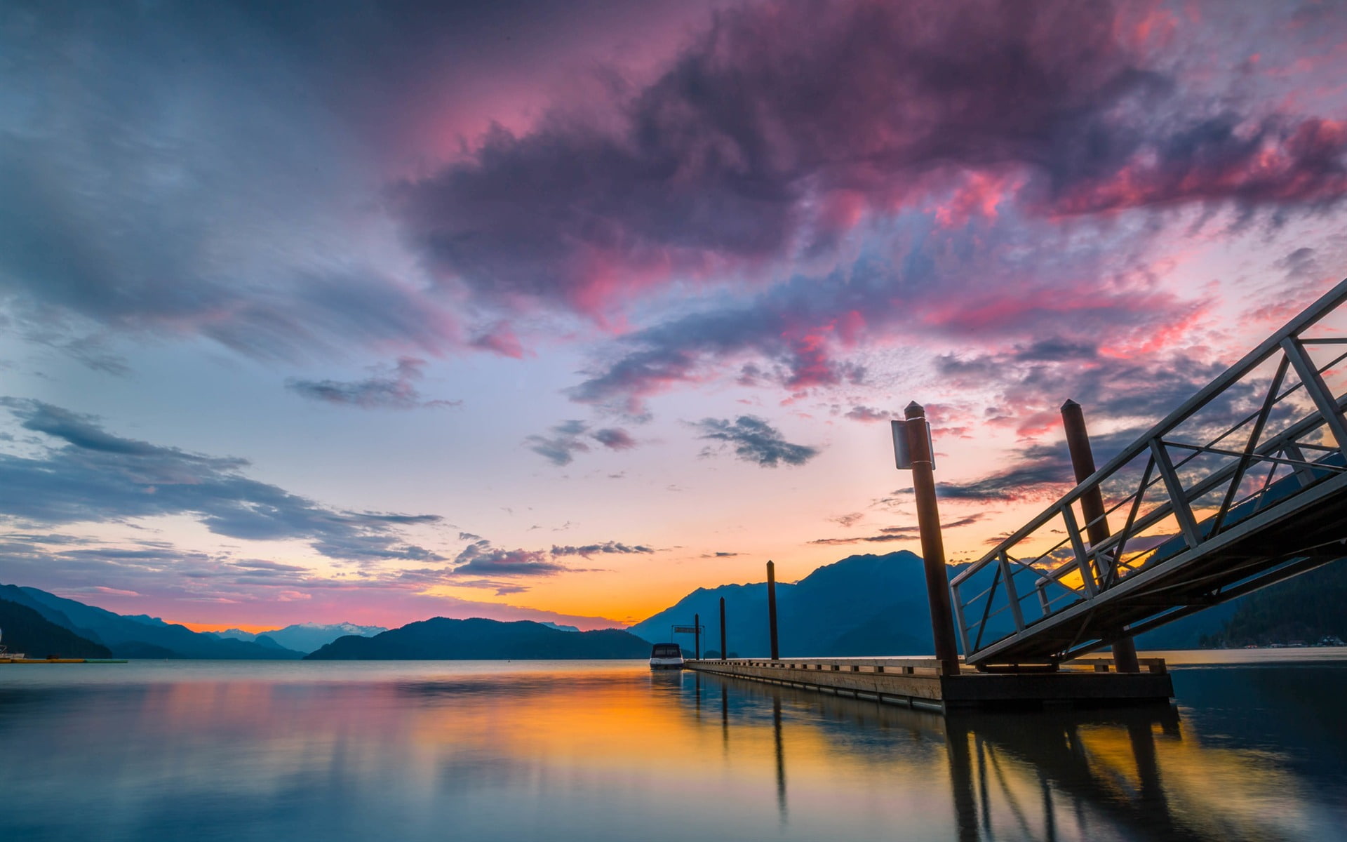 bridge - man made structure, sunset, transportation, bay, beauty in nature, built structure, 1080P, canada, landscape, harrison, nature, outdoors, HD Wallpaper