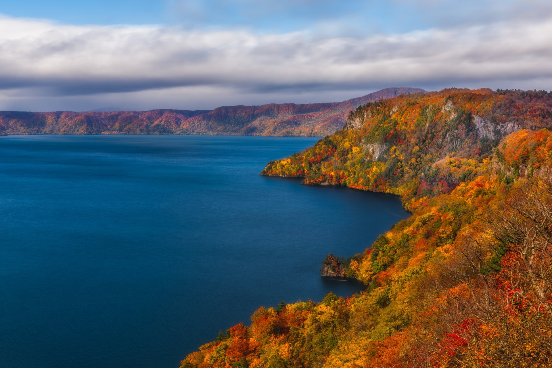 Coastline, Blue, Lake Towada, Lake, Earth, Forest, Tree, 1080P, Japan, Fall, Foliage, HD Wallpaper