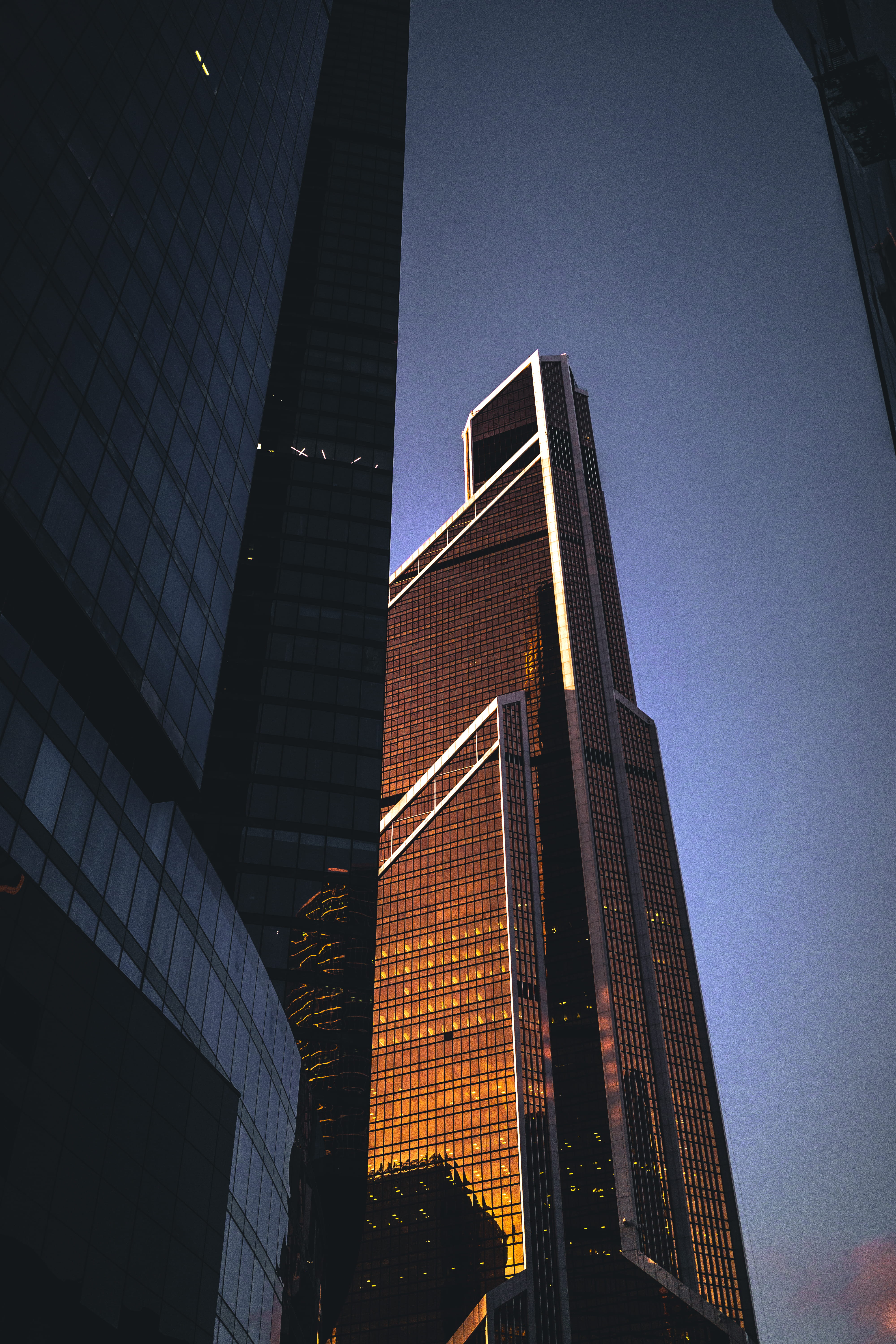 clear sky, travel destinations, sky, building exterior, building, tower, city, glass - material, no people, outdoors, moscow, office building exterior, Phone HD Wallpaper