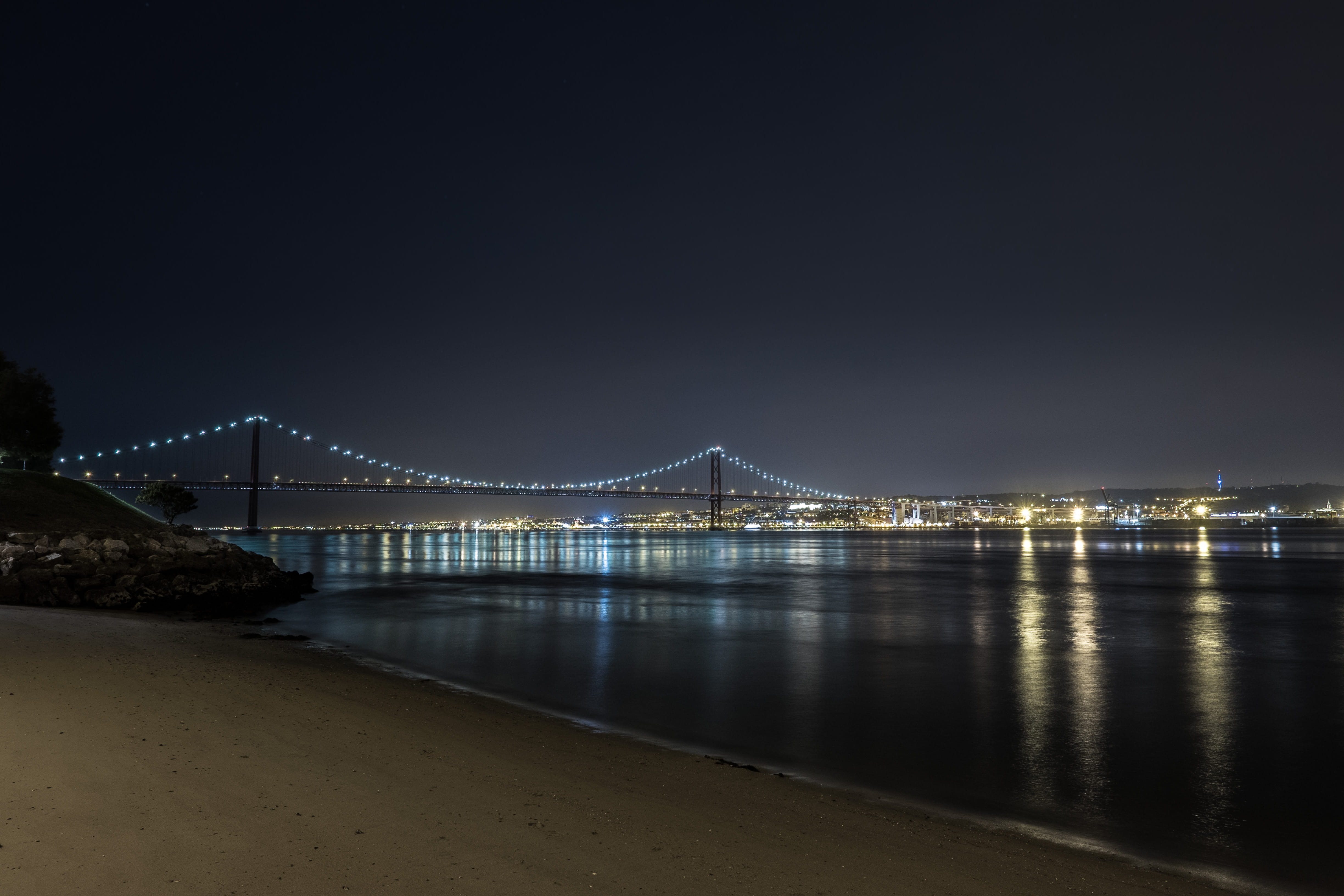 building exterior, architecture, no people, travel destinations, sky, transportation, nature, built structure, lisboa, chain bridge, night, city, illuminated, HD Wallpaper