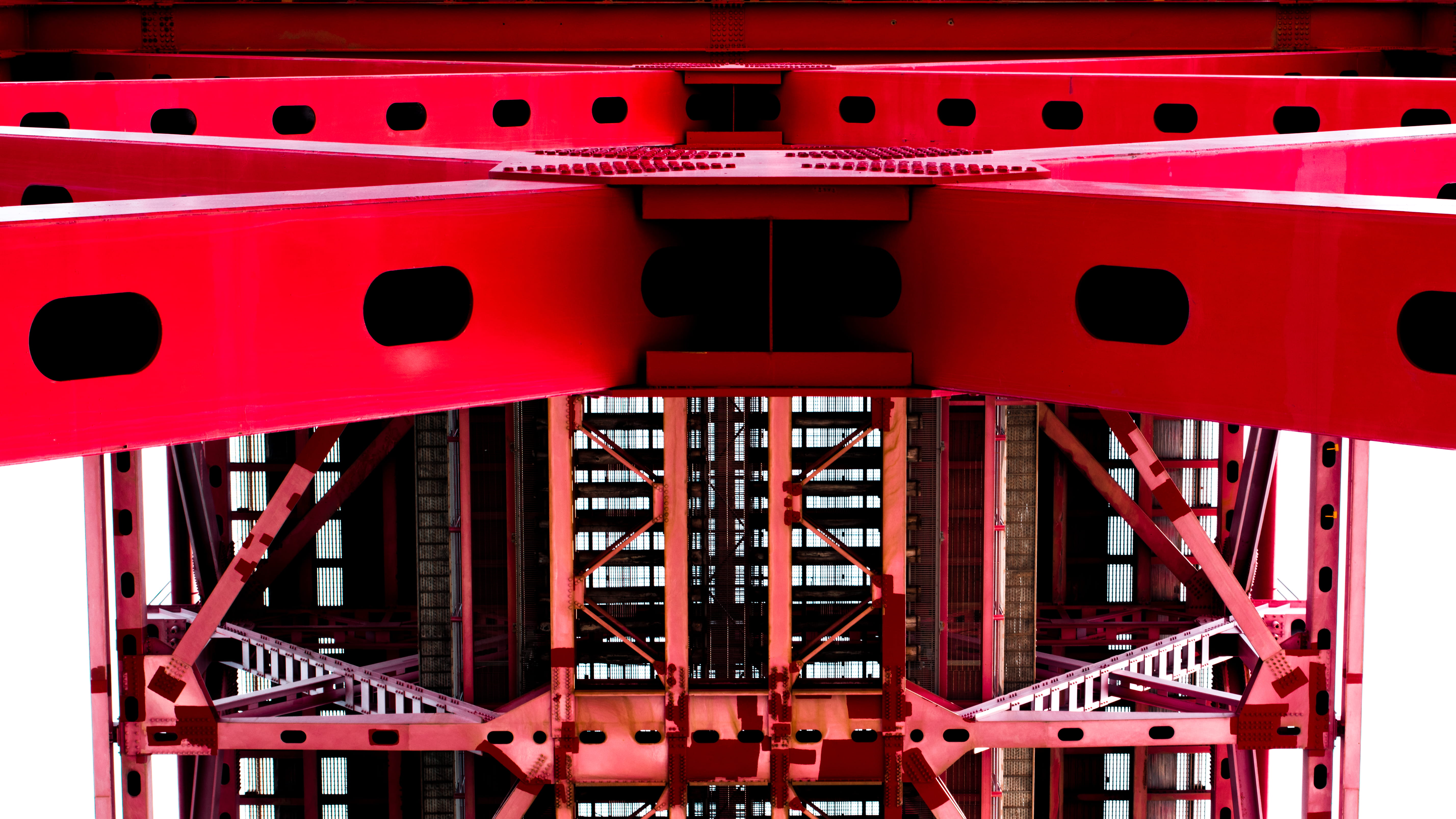 close-up, under the bridge, accidents and disasters, bridge, machinery, architecture, engineering, red metal, red bridge, industry, built structure, technology, HD Wallpaper
