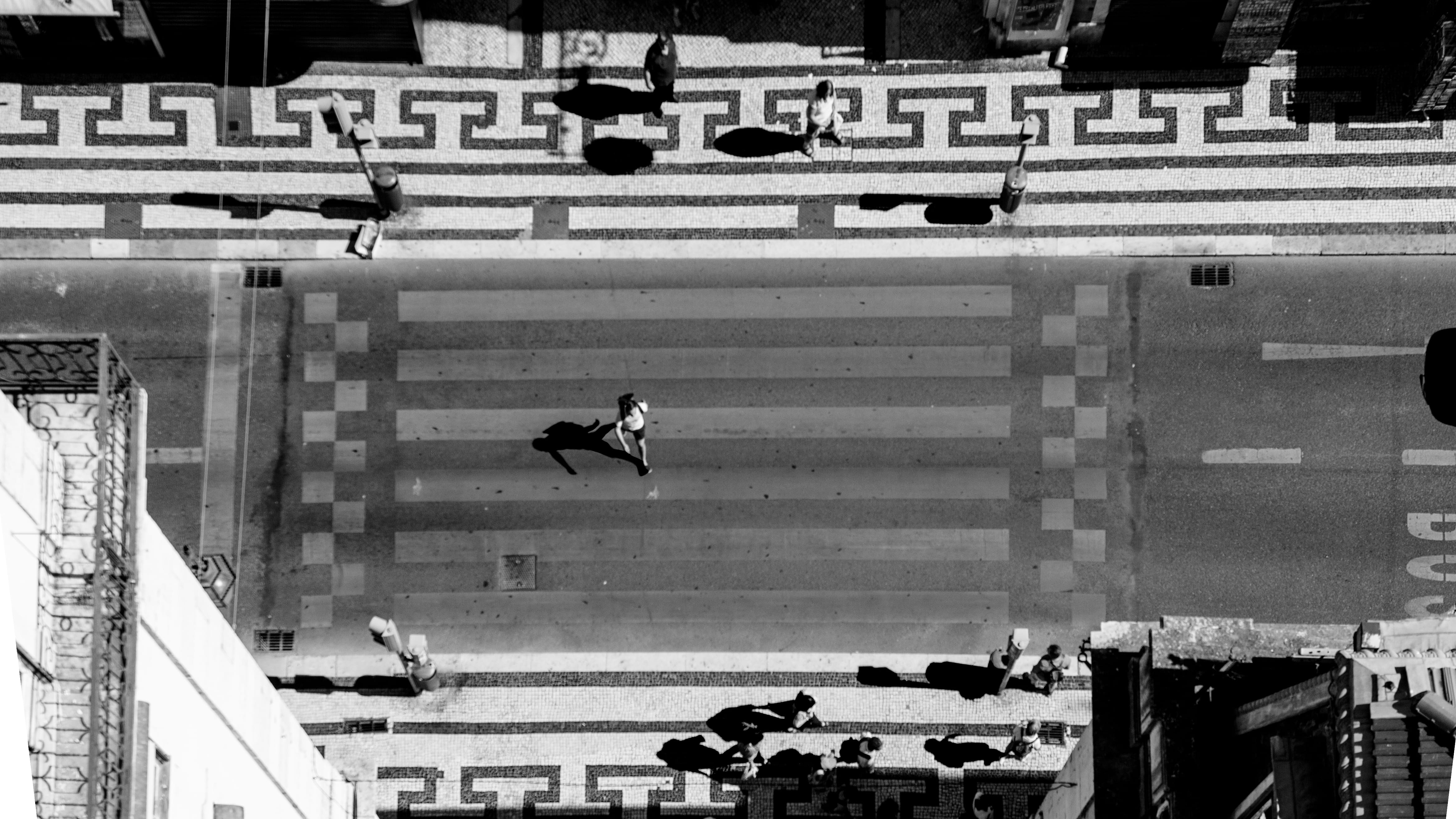 shadows, road, built structure, outdoors, adult, vehicle, person, real people, people, high angle view, portugal, men, car, blackandwhite, animal, incidental people, HD Wallpaper