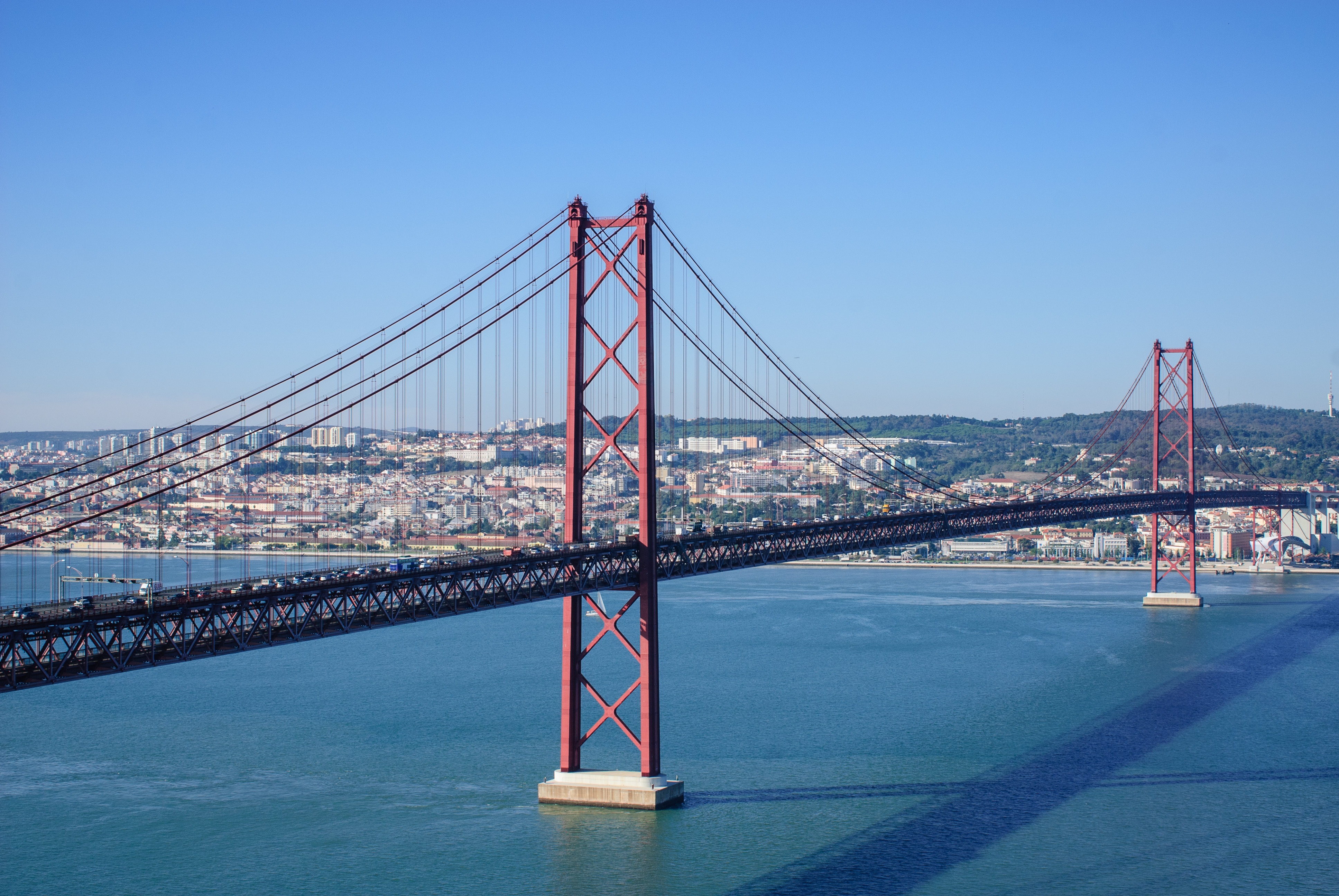 bridge of 25 april, outdoors, sea, california, sky, bay, architecture, bridge, built structure, lisbon, famous Place, cityscape, uSA, water, ponte 25 de abril, HD Wallpaper