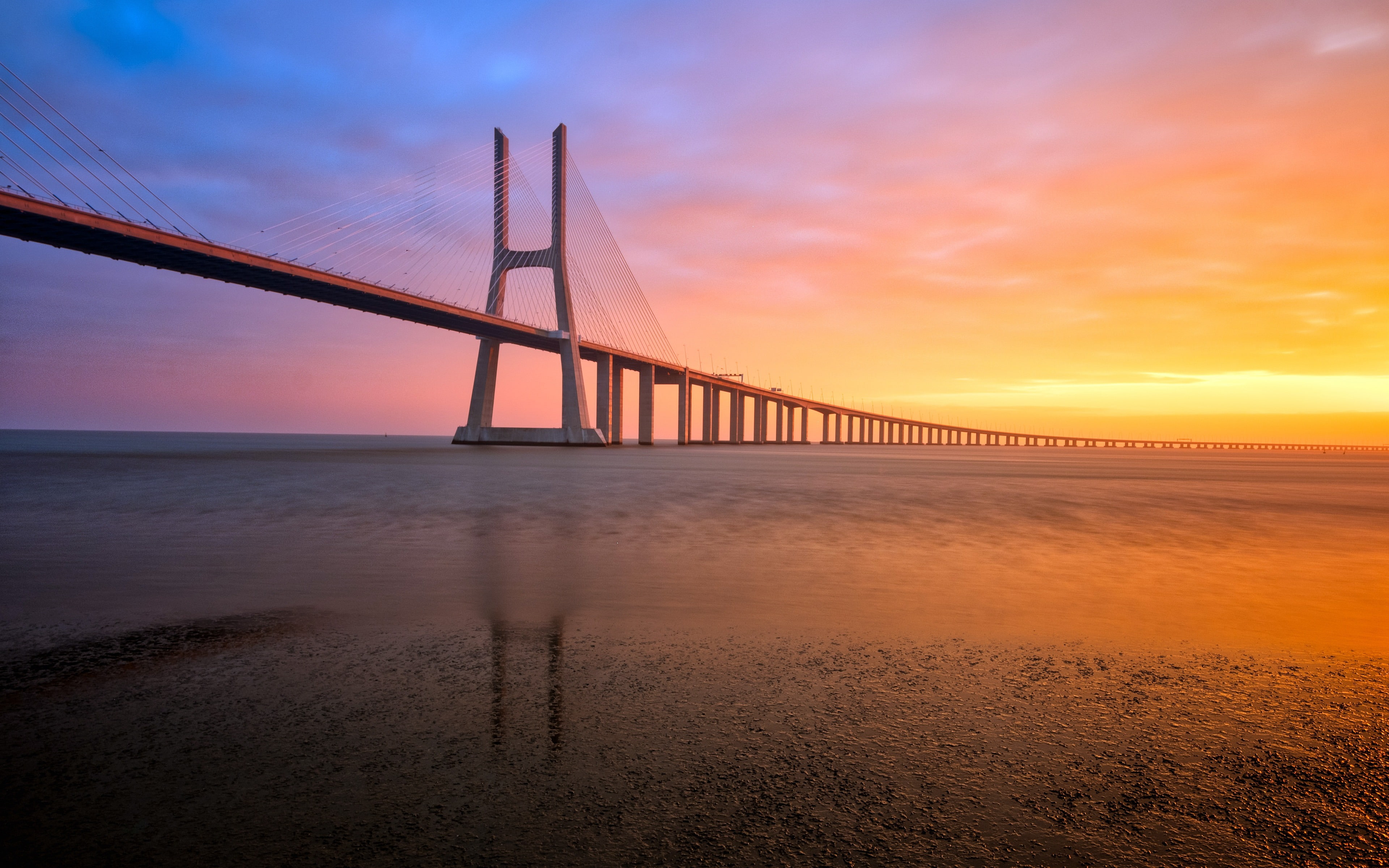 portugal, built structure, outdoors, connection, sky, 4K, beach, travel, transportation, bay, sea, cross, travel destinations, suspension bridge, bridge, HD Wallpaper