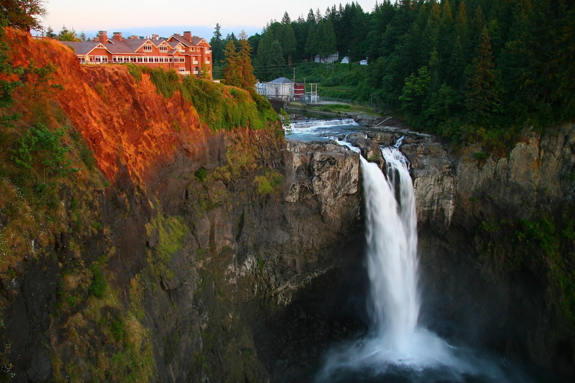 Waterfalls, Rock, Waterfall, Snoqualmie Falls, House, Tree, Earth, 1080P, HD Wallpaper