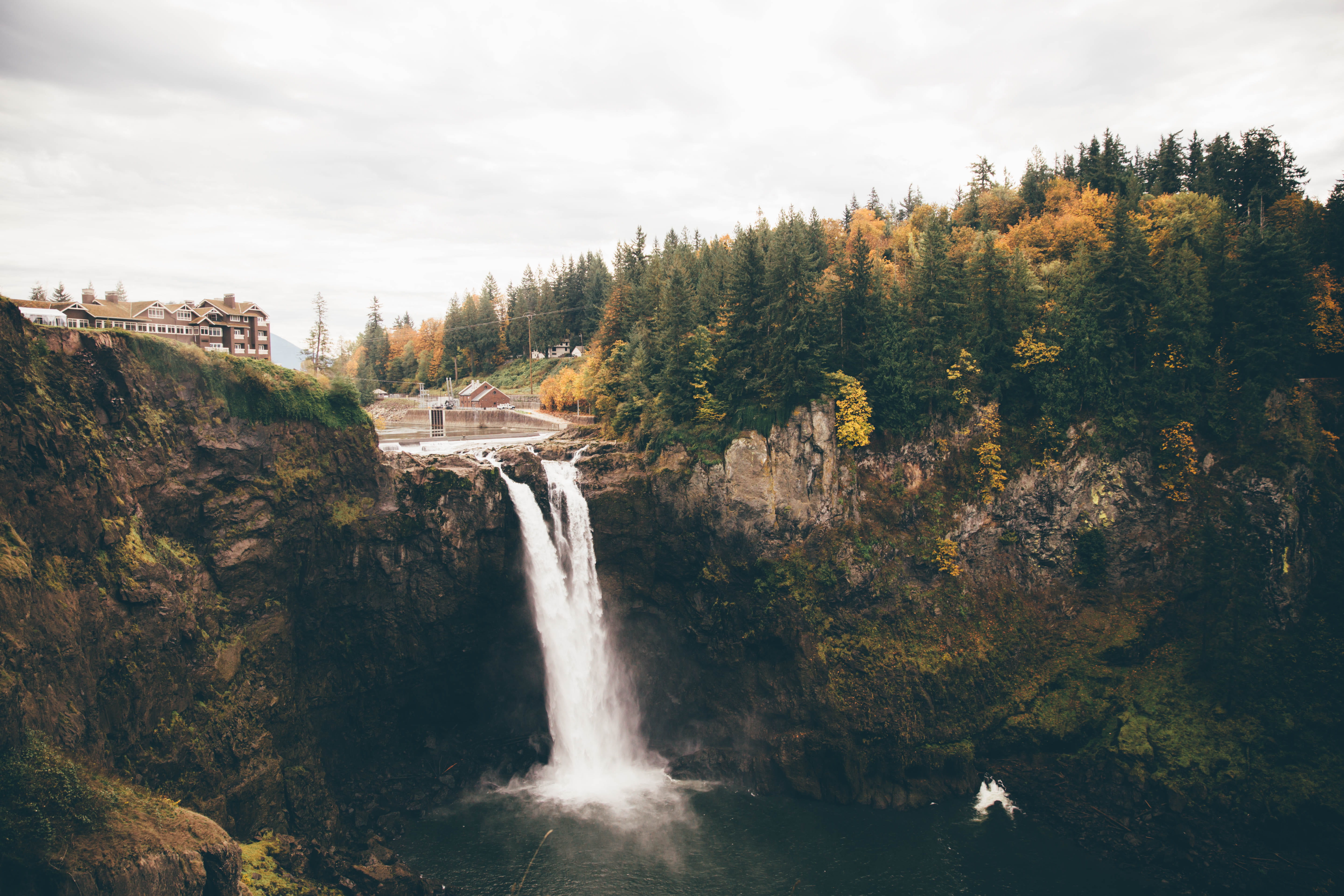 northwest, beauty in nature, motion, flowing water, snoqualmie falls, scenics - nature, day, growth, sky, long exposure, plant, nature, snoqualmie, cloud - sky, HD Wallpaper