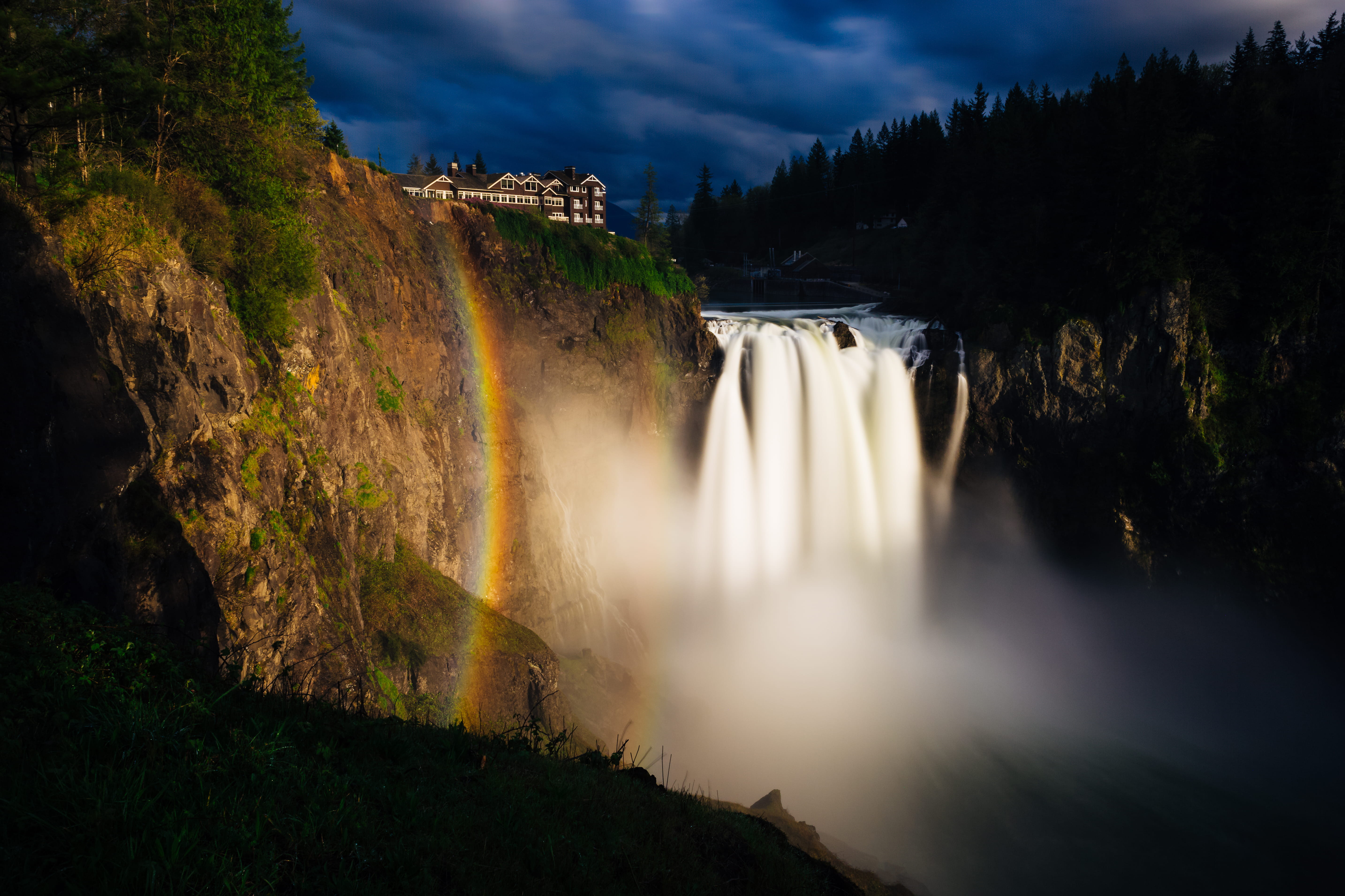 snoqualmie, cliff, environment, motion, waterfall, tree, time, power, beauty in nature, plant, night, blurred motion, shadow, silhouette, river, scenics - nature, HD Wallpaper