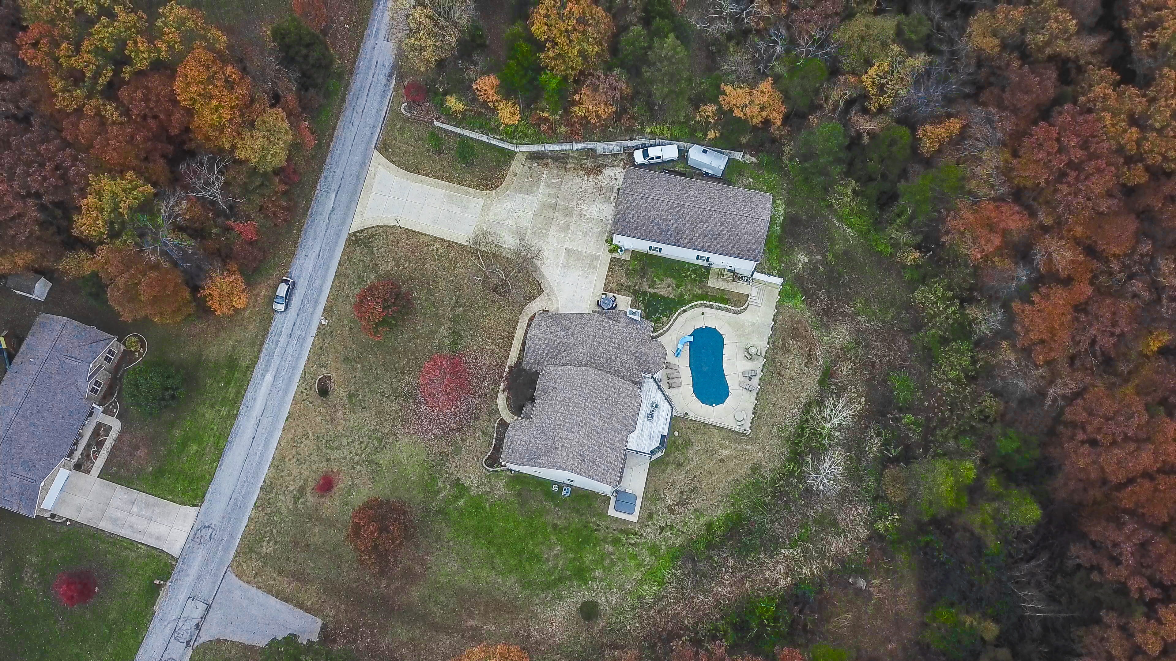 gray, architecture, built structure, outdoors, aerial, nature, swimming pool, change, property, grass, vehicles, transportation, beauty in nature, forest, HD Wallpaper