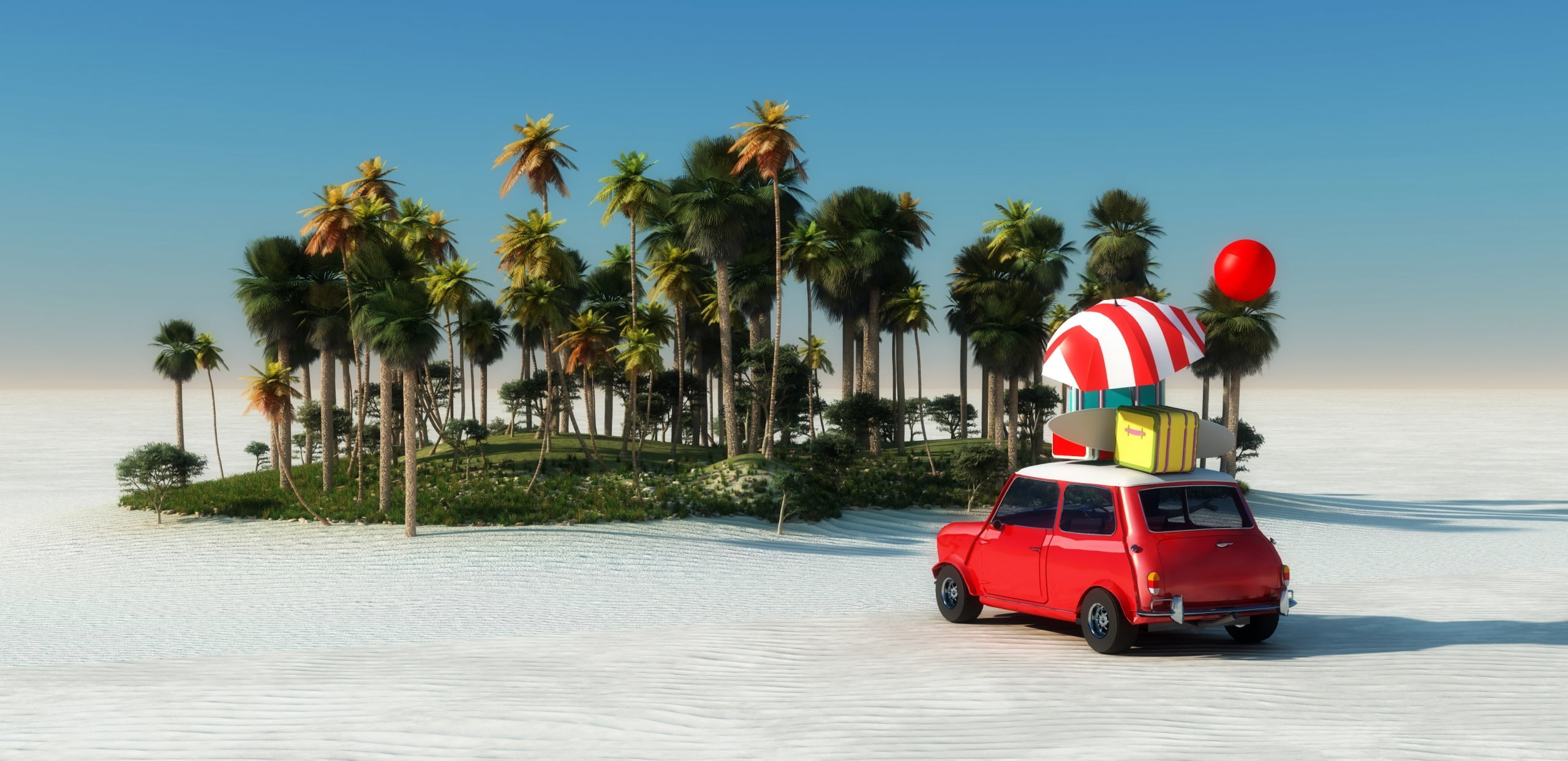 :-), umbrella, mode of transportation, land, scenics - nature, vacations, holiday, clear sky, water, transportation, red, tree, nature, sky, outdoors, beach, HD Wallpaper