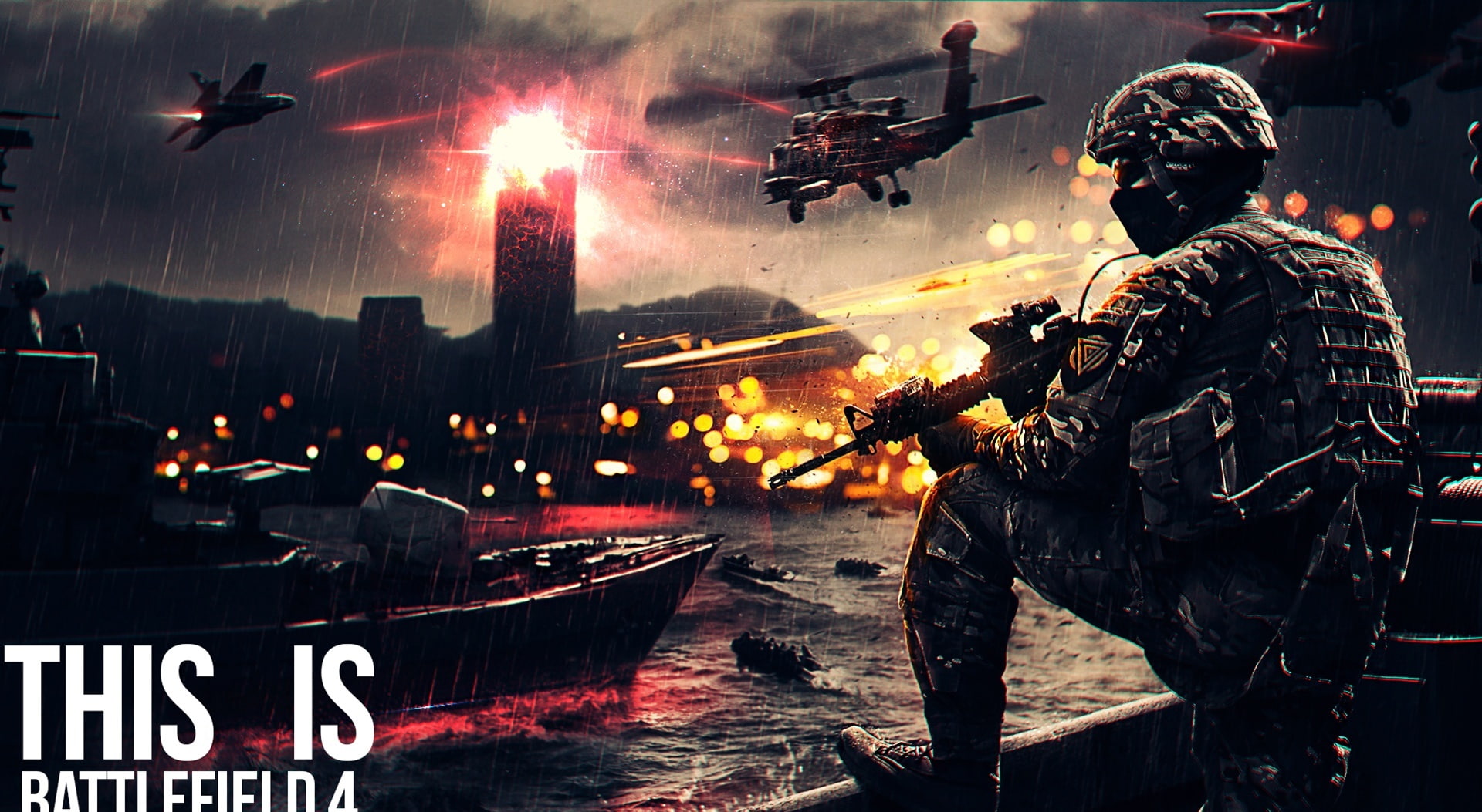 armed forces, mode of transportation, water, heco designer, battlefield 4, air vehicle, burning, military, heco gfx, transportation, nature, this is battlefield 4, HD Wallpaper