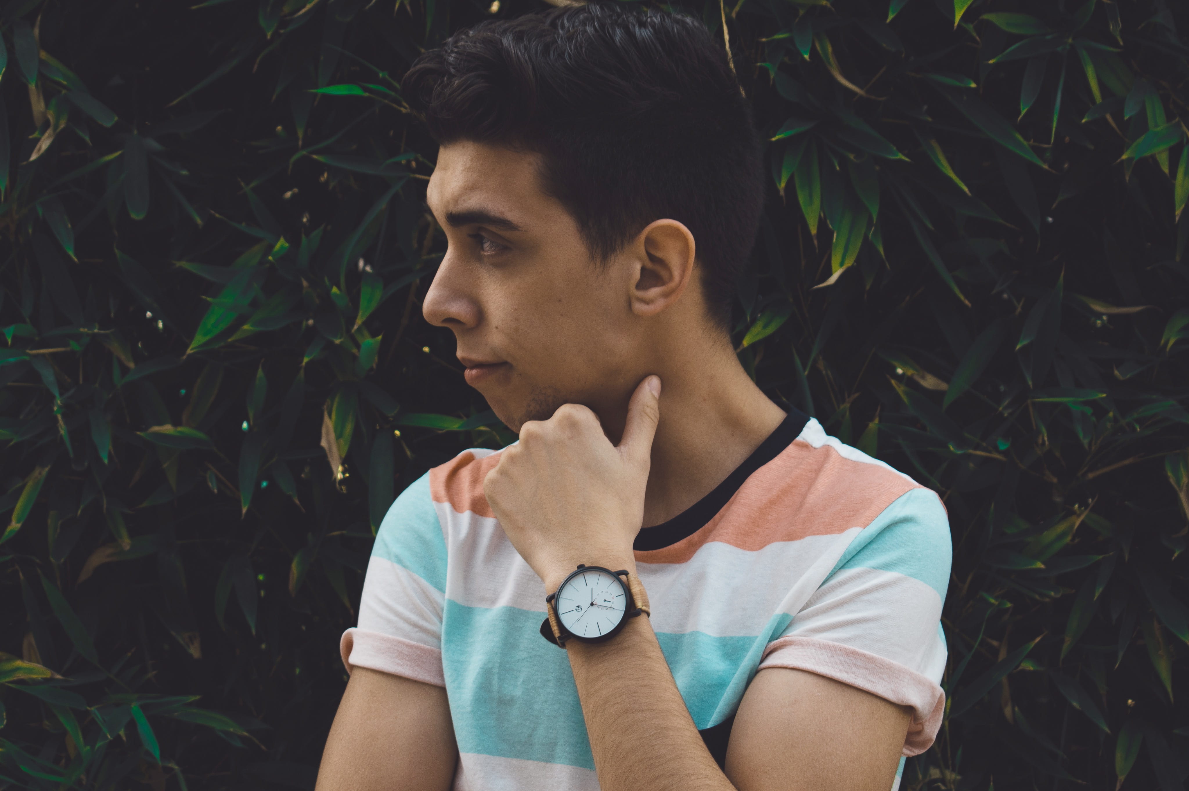 front view, green, forest, plant, españa, young men, men, day dreaming, contemplation, portrait, headshot, model, looking away, young adult, trees, lifestyles, HD Wallpaper