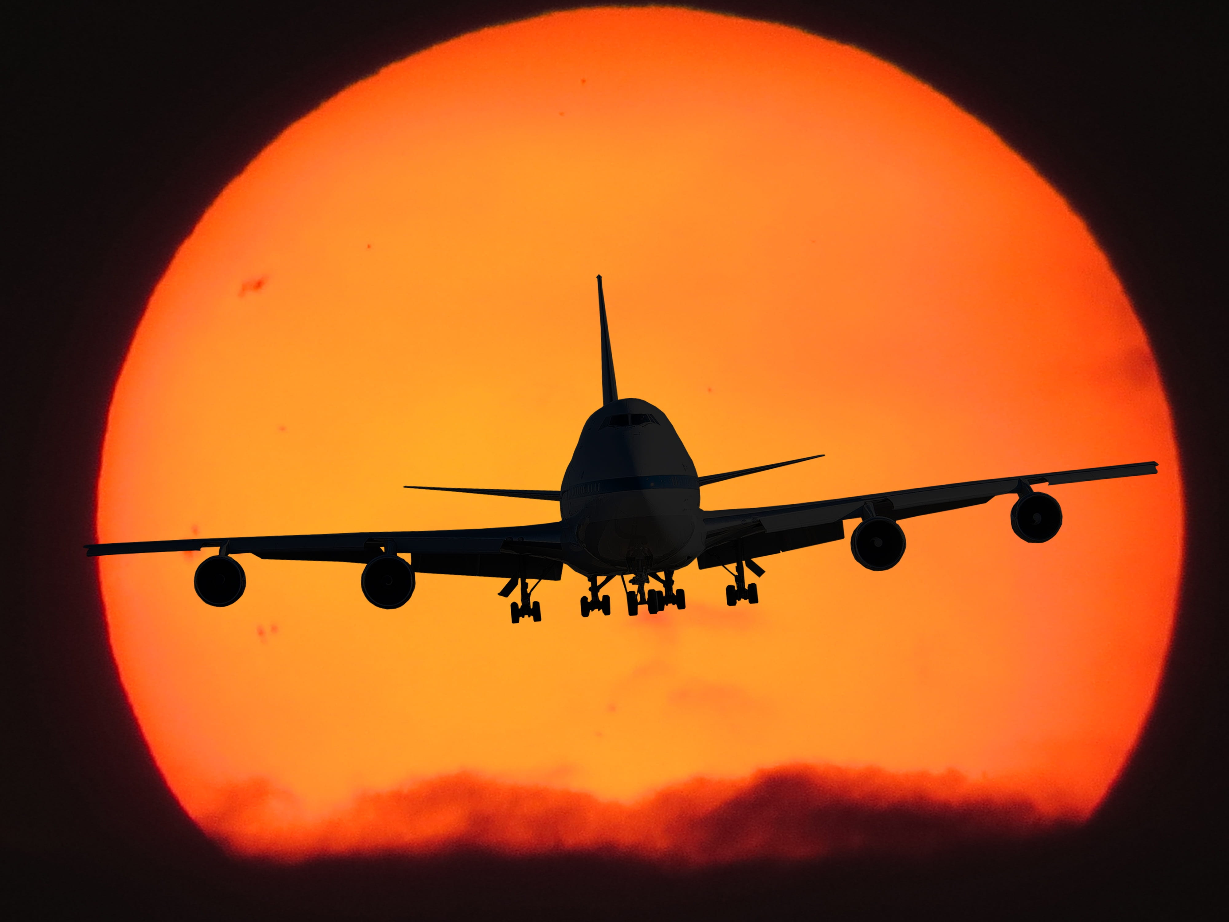 nature, aircraft, business, 4K, holidays, orange color, airplane, sky, flying, dusk, nighttime, abendstimmung, outdoors, airport, commercial airplane, HD Wallpaper