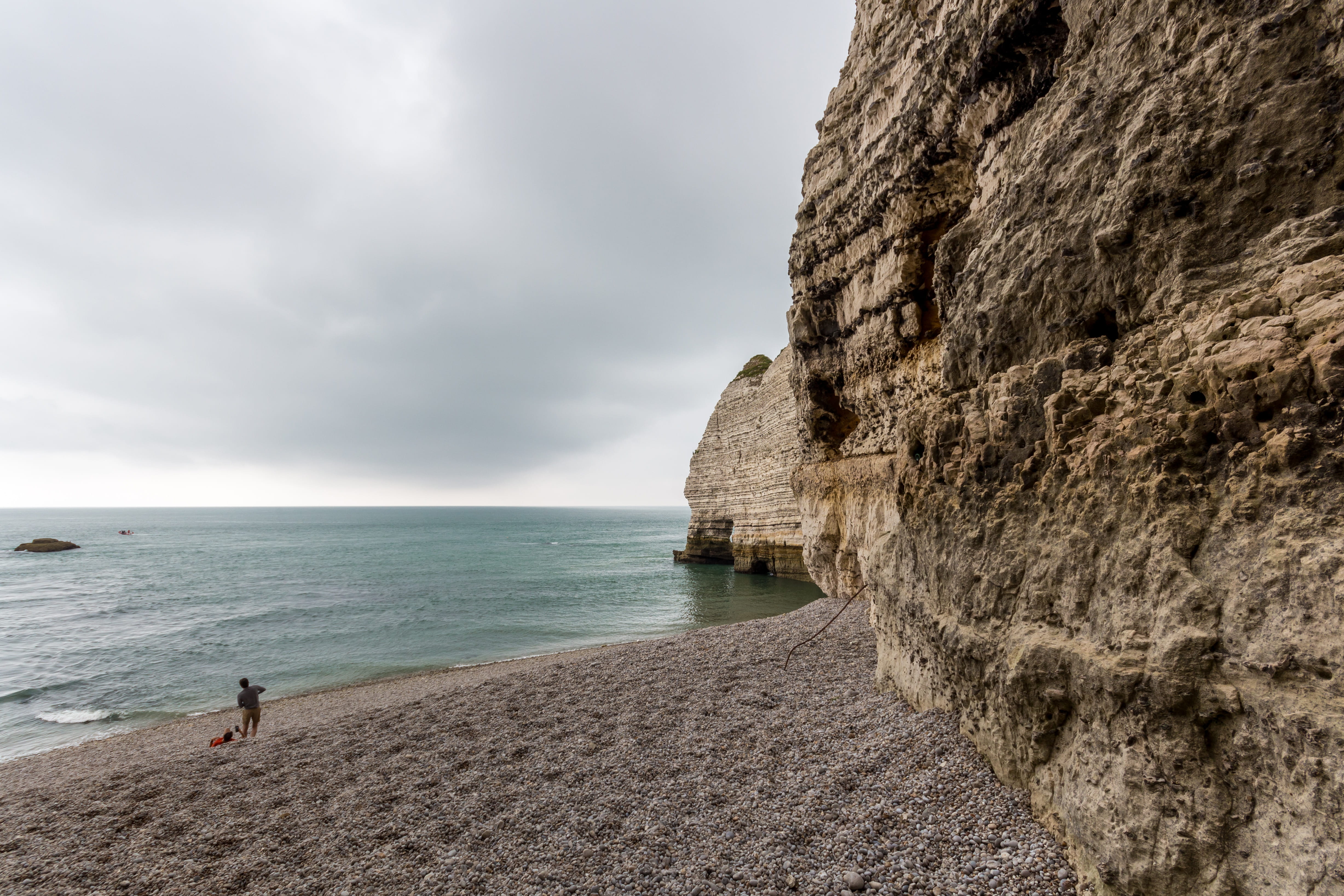 fallas, rock formation, sky, beach, 4K, rock, sand, tranquility, day, france, land, rock - object, tranquil scene, nature, falaises, blue, water, étretat, HD Wallpaper