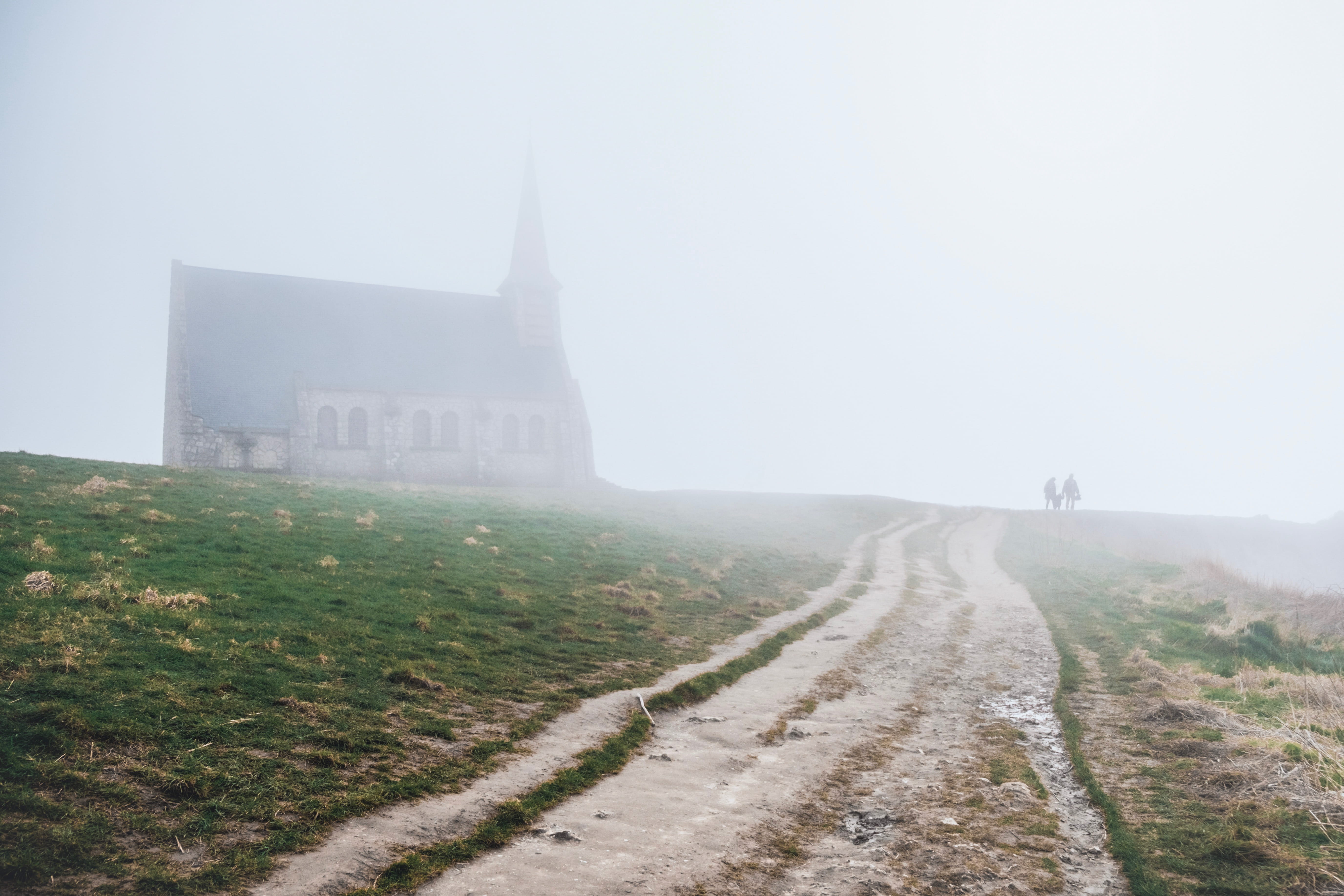 family, sky, tranquility, etretat, day, lonely, outdoors, shades, history, countryside, nature, grass, landscape, built structure, transportation, falaise, HD Wallpaper