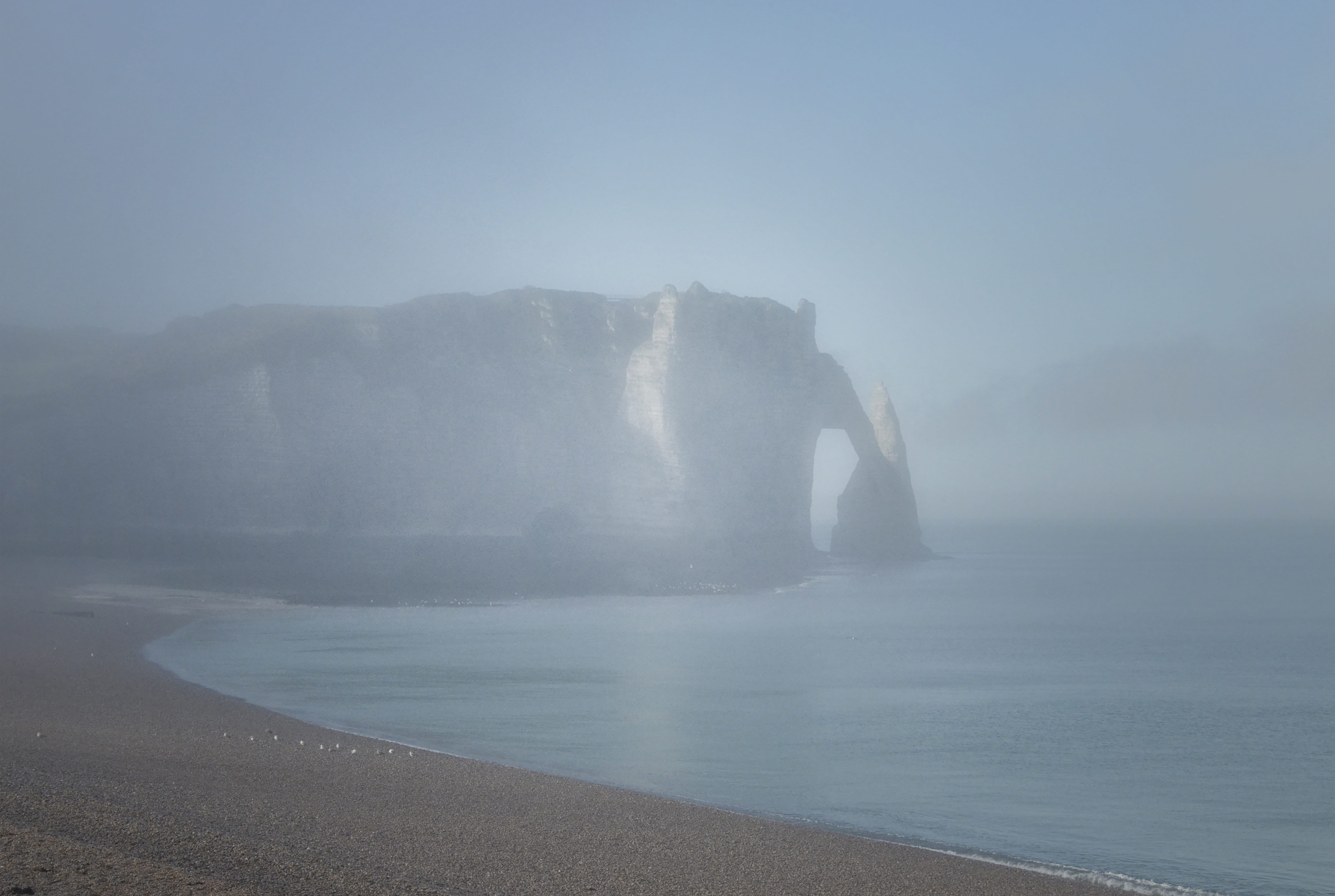 tranquil scene, non-urban scene, fog, rock formation, france, sky, flowing water, rock, plage, day, cliff, nature, scenics - nature, outdoors, idyllic, HD Wallpaper