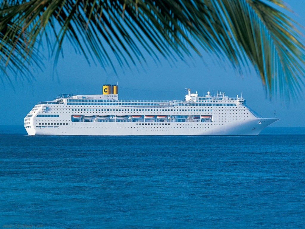 nautical vessel, sky, luxury, mode of transportation, ship, passenger craft, travel, vehicle, palm tree, tropical climate, transportation, 480P, water, HD Wallpaper
