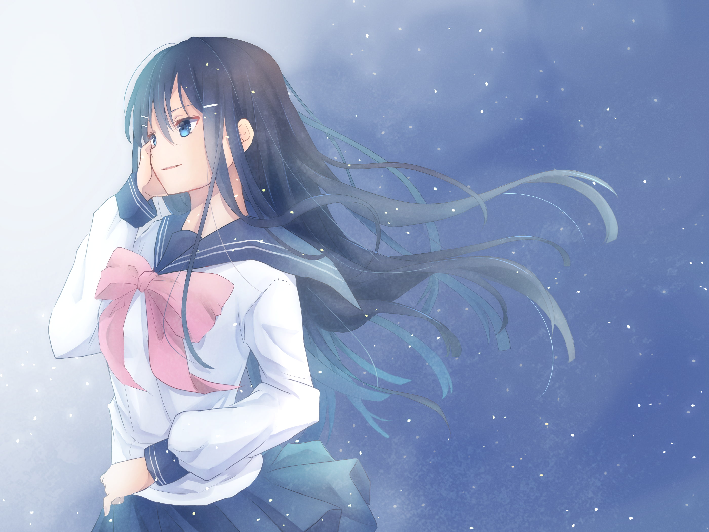 cold temperature, danganronpa, young adult, beauty, females, clothing, blue eyes, real people, maizono sayaka, hair, fashion, long hair, digital composite, HD Wallpaper