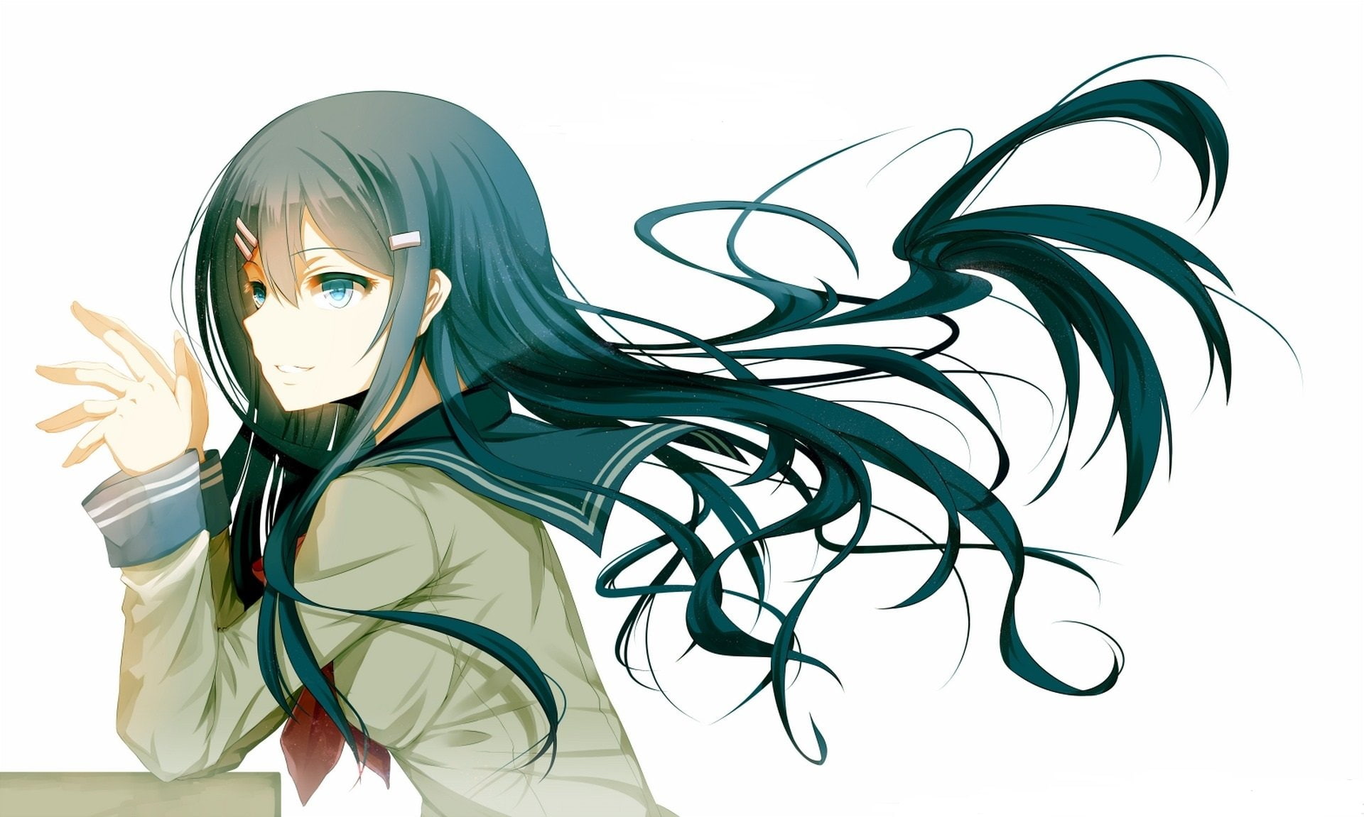 studio shot, 1080P, technology, women, adult, hair, School Uniform, cut out, young adult, indoors, cable, abstract, Long Hair, communication, Danganronpa, HD Wallpaper