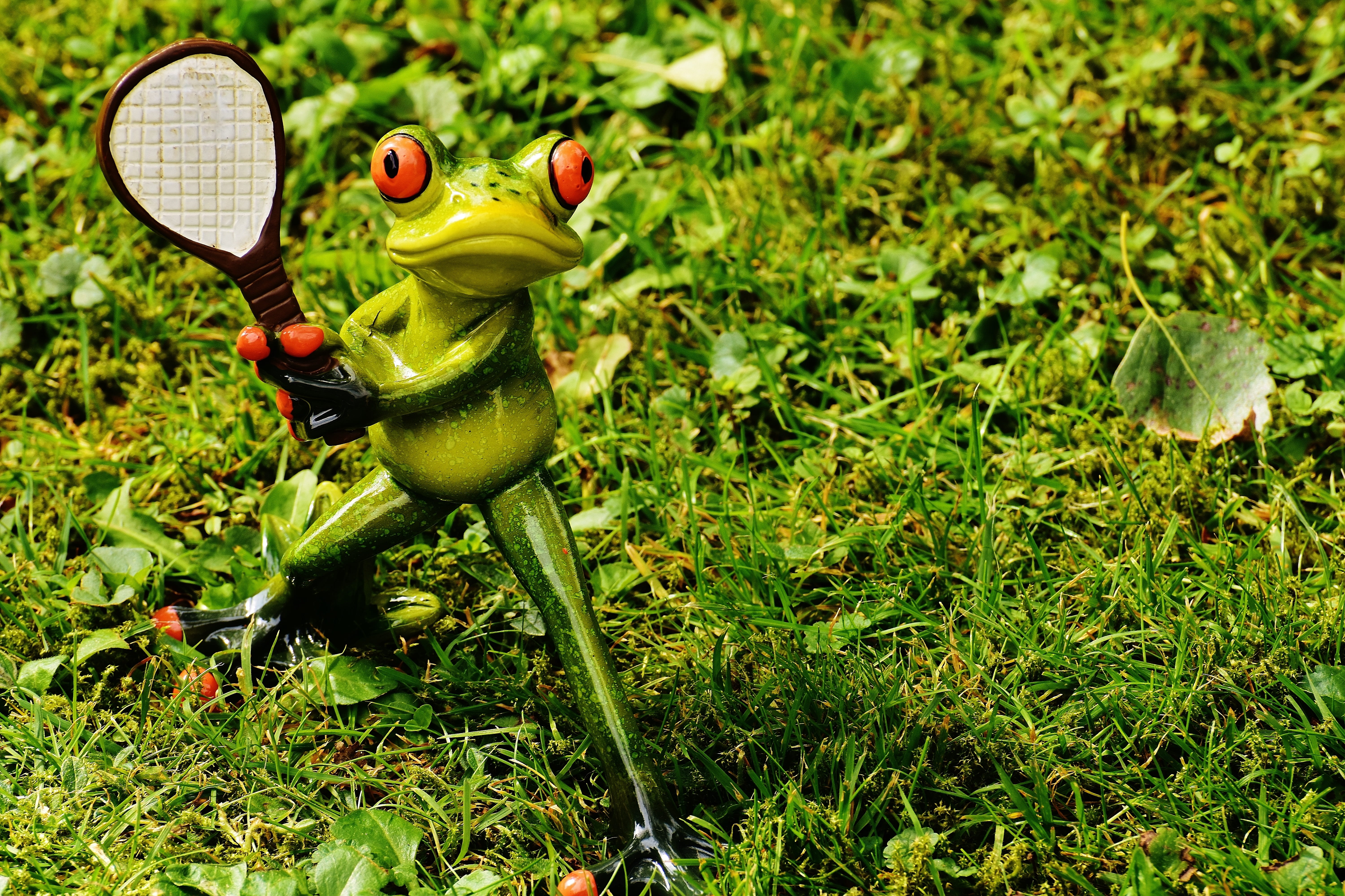 tennis racket, beauty in nature, 5K, outdoors, plant, human representation, growth, grass, decor, figures, sport, cute, male likeness, fun, focus on foreground, HD Wallpaper