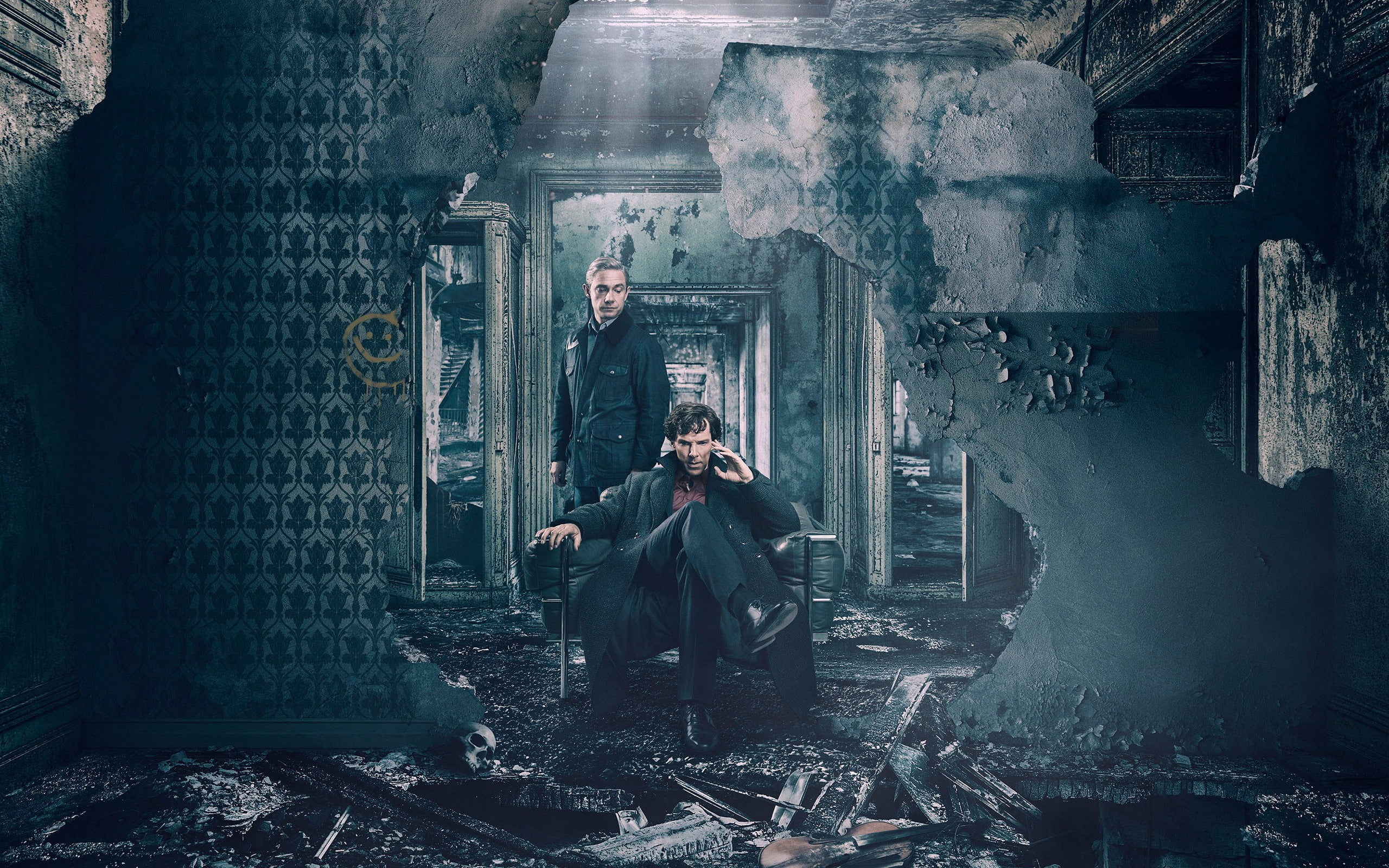 man, young adult, lifestyles, digital, architecture, hd, 2K, real people, beside, wall - building feature, movie, problem, sherlock, full length, ruined, HD Wallpaper