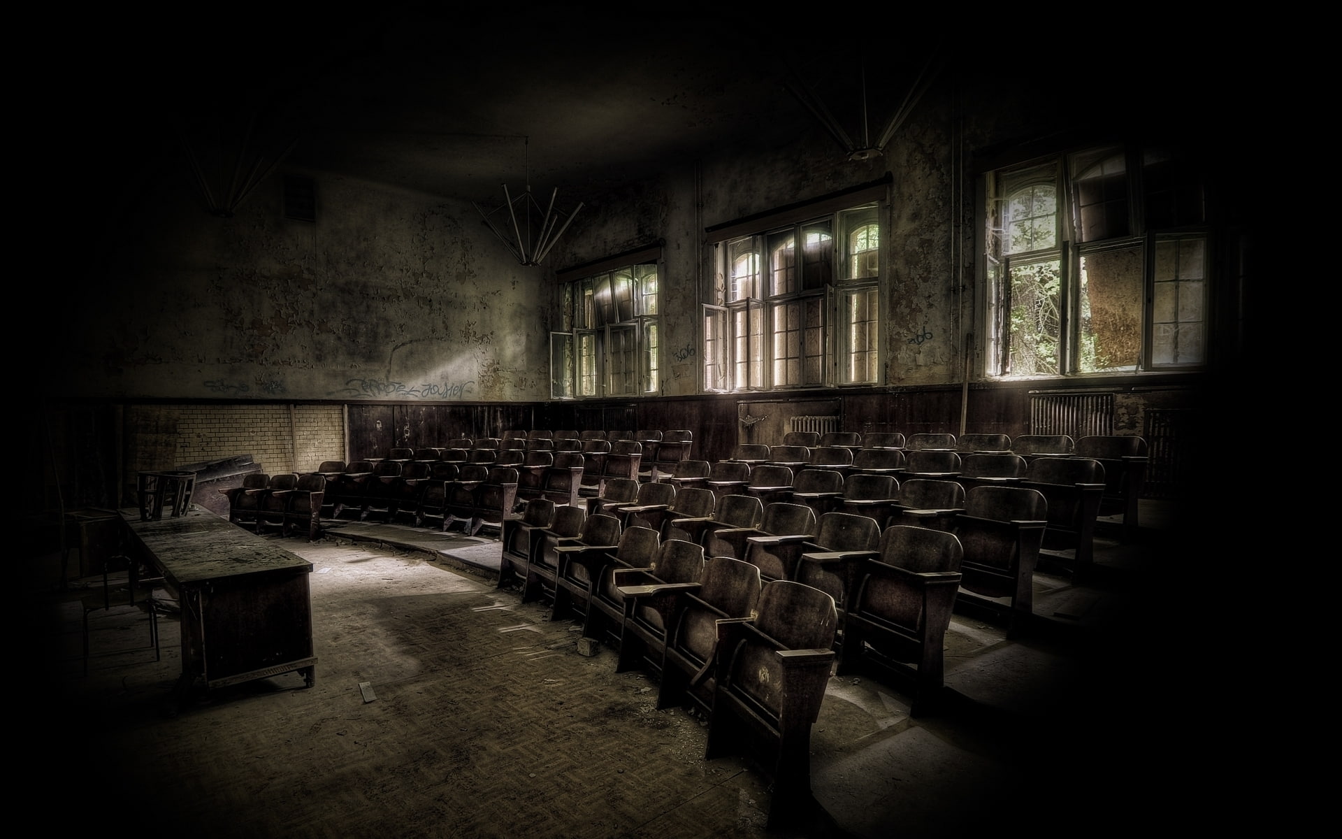 1080P, black, classroom, school, abandoned, HD Wallpaper