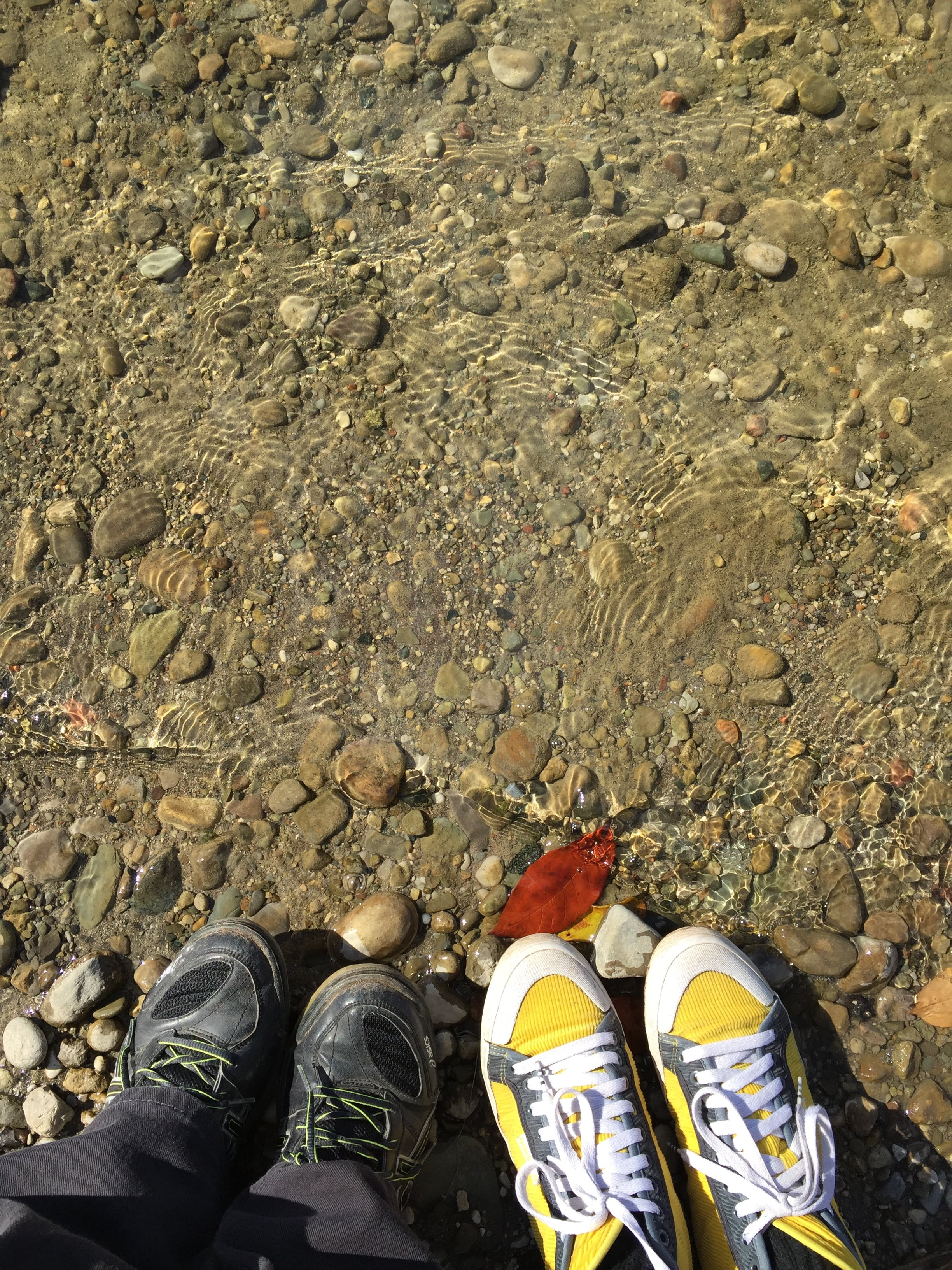 leisure activity, shoe, low section, sports Shoe, one person, rock, body part, real people, human limb, water, high angle view, kortright, jeans, human Leg, Phone HD Wallpaper
