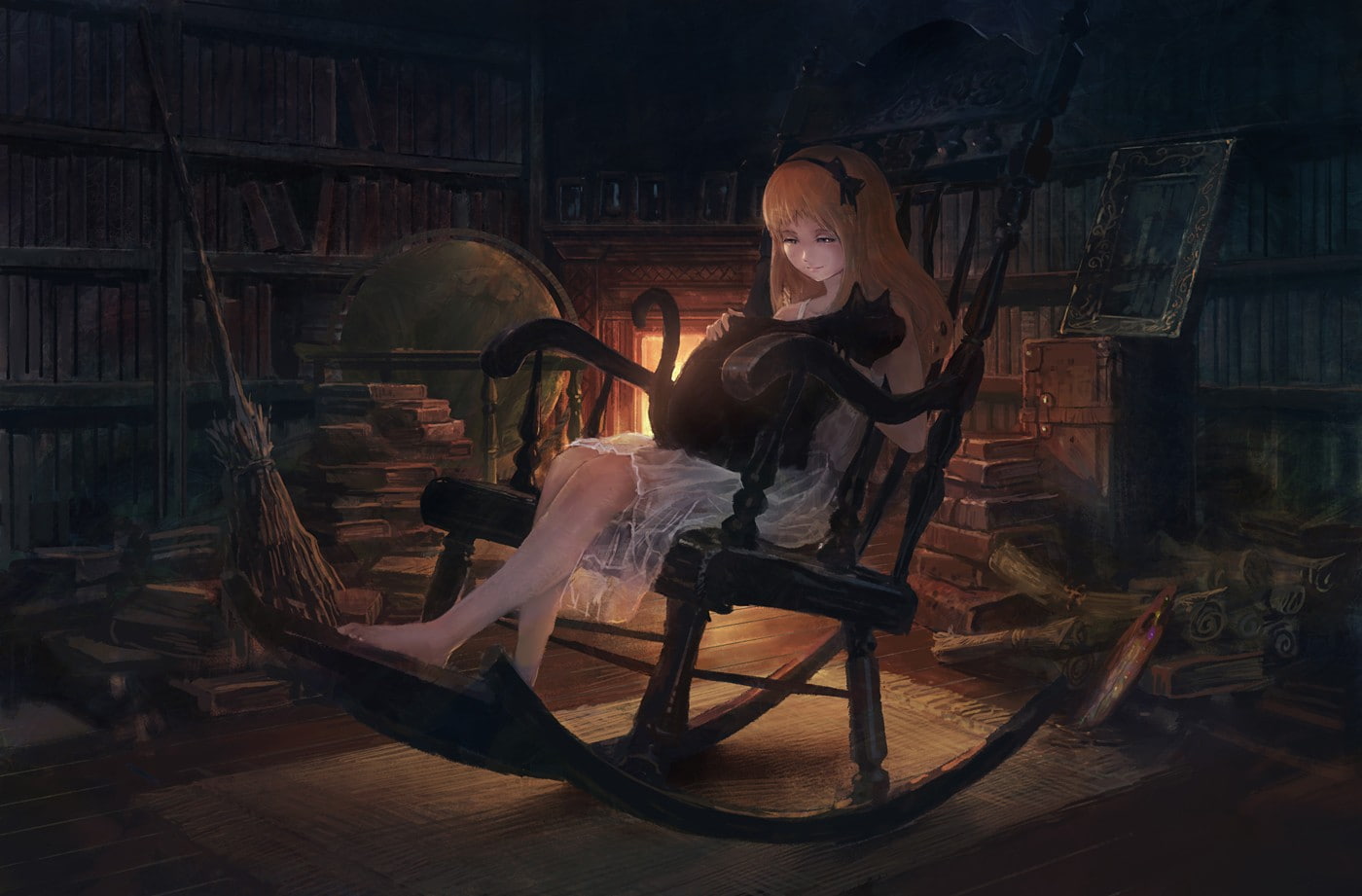 adult, real people, full length, leisure activity, domestic room, 720P, witch, table, wood - material, chair, indoors, women, sitting, beautiful woman, HD Wallpaper