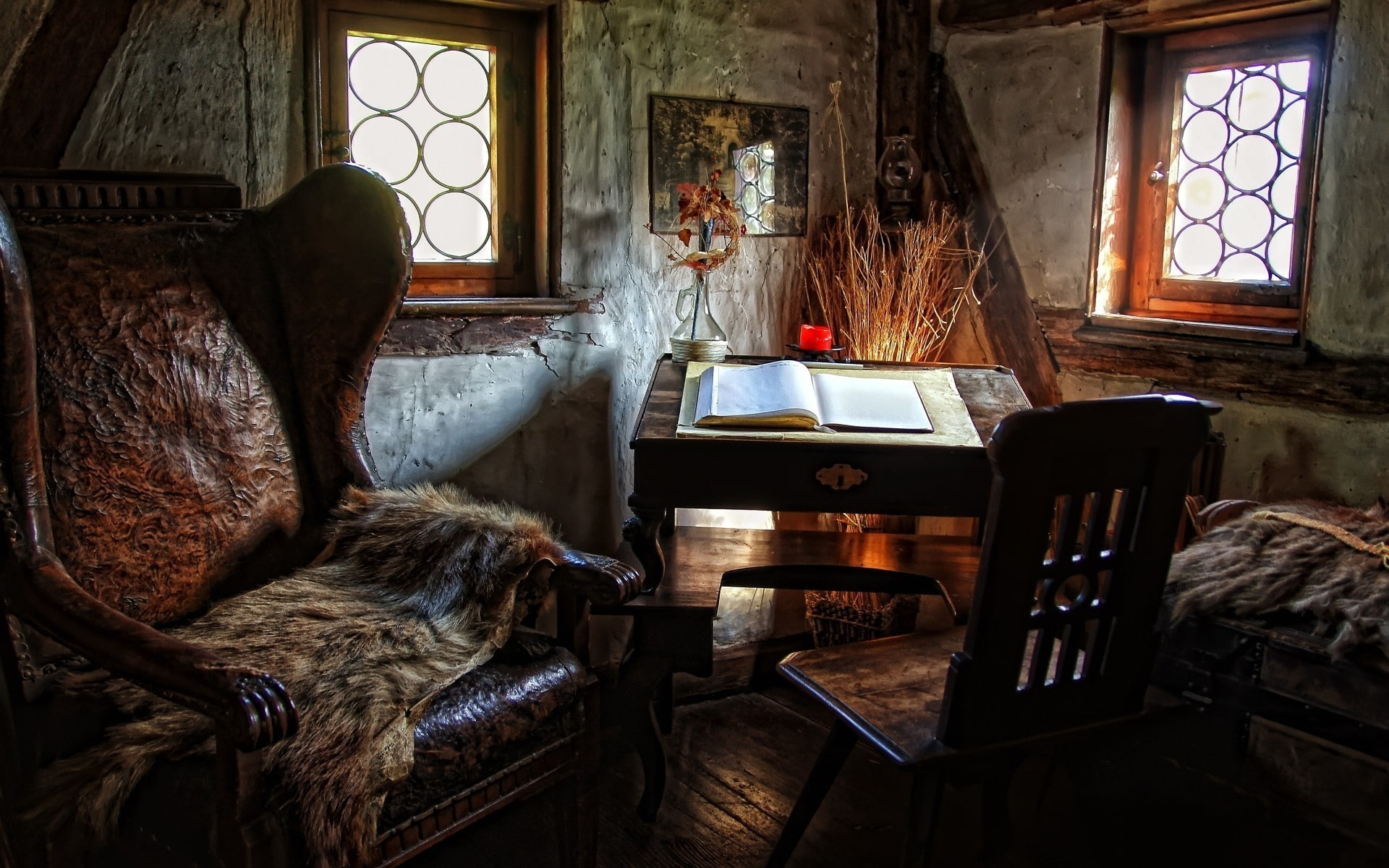 room, furniture, brown, armchair, chair, wooden, old, rocking, window, table, vintage, 1080P, HD Wallpaper