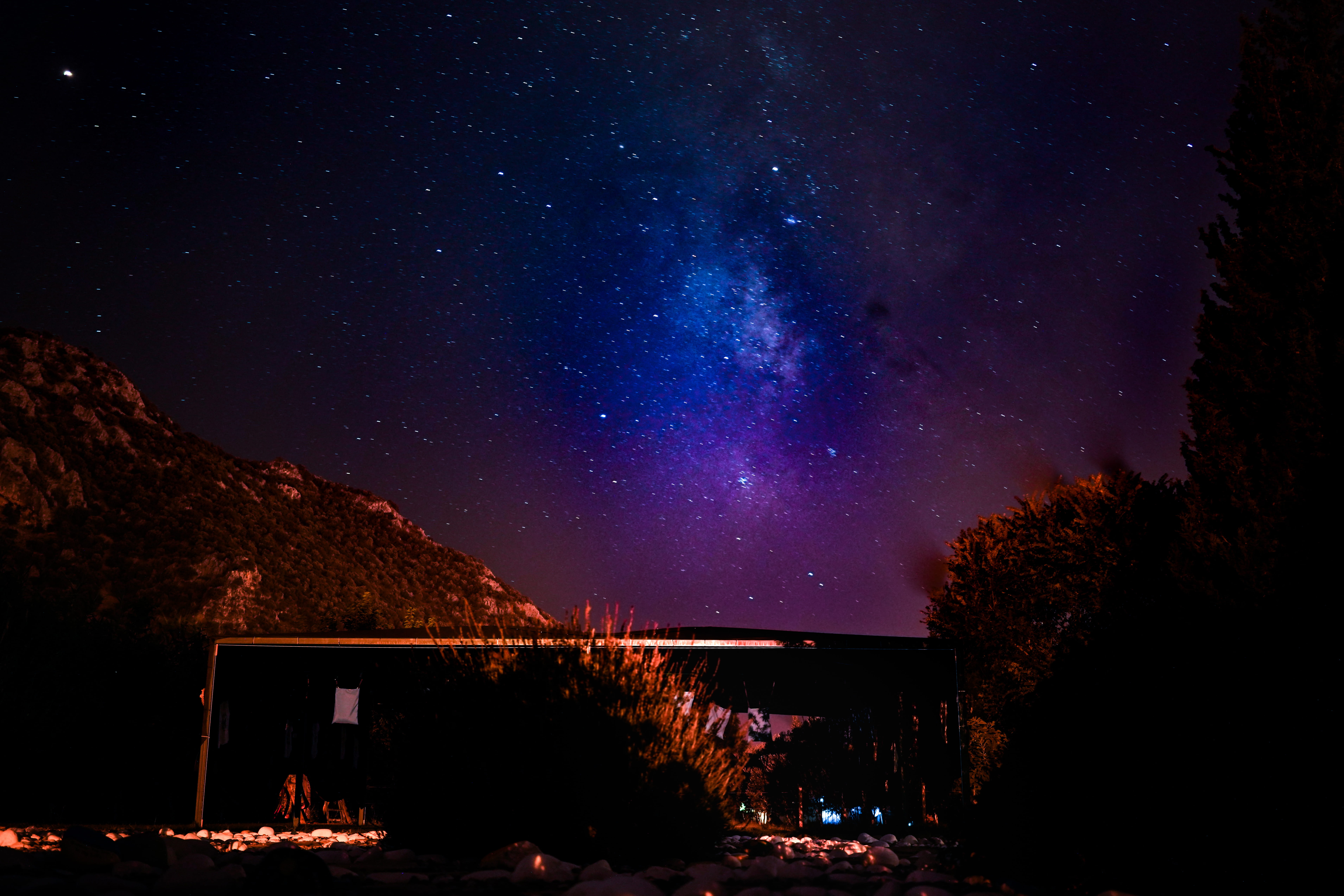 astro, astronomy, architecture, nature, night, milkyway, tranquility, 5K, dalyan, galaxy, water, star - space, star, beauty in nature, sky, tranquil scene, HD Wallpaper