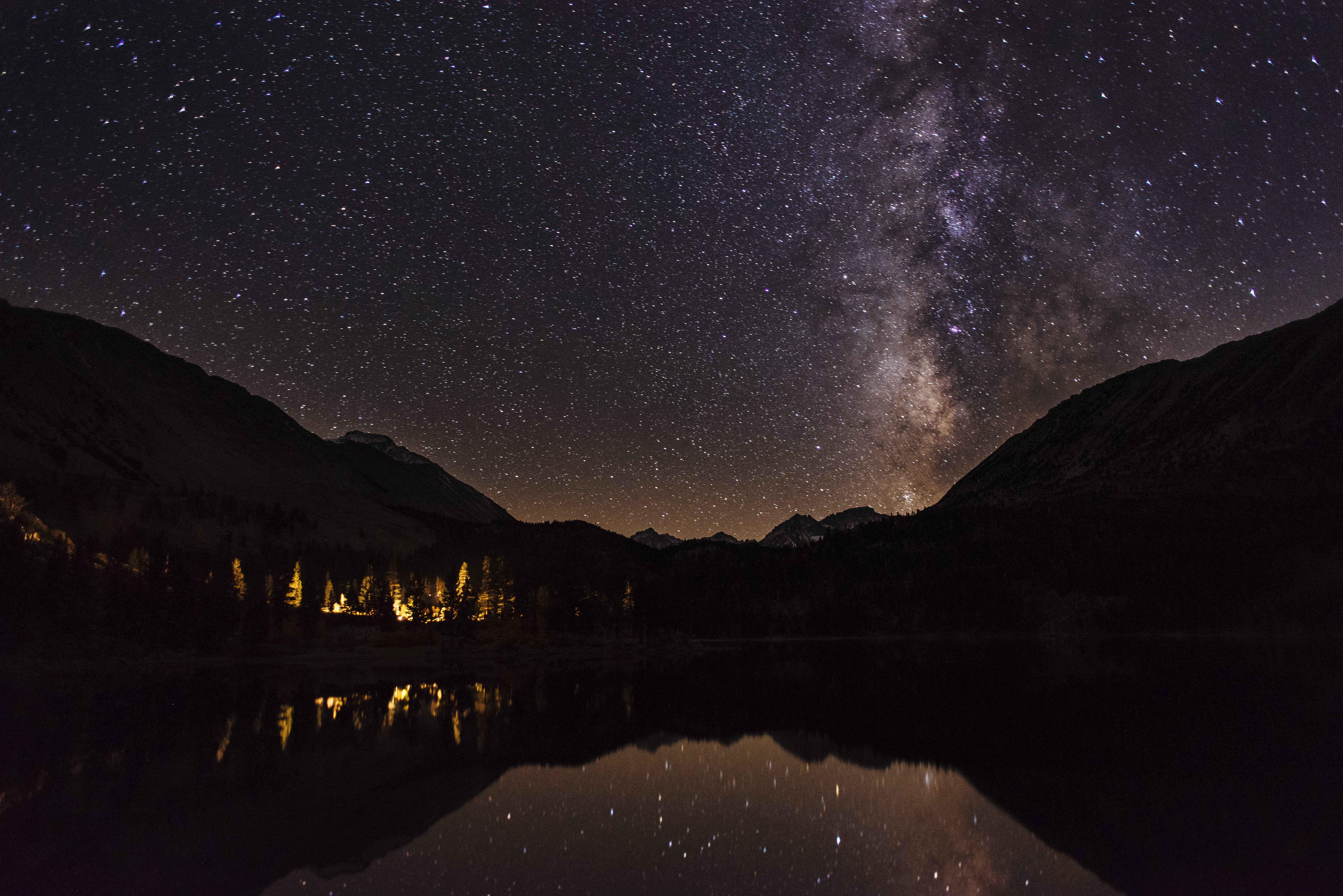 lake, fire, nightsky, outdoors, astronomy, space, nebula, tranquility, space and astronomy, no people, 5K, star, scenics - nature, night, night sky, star - space, HD Wallpaper
