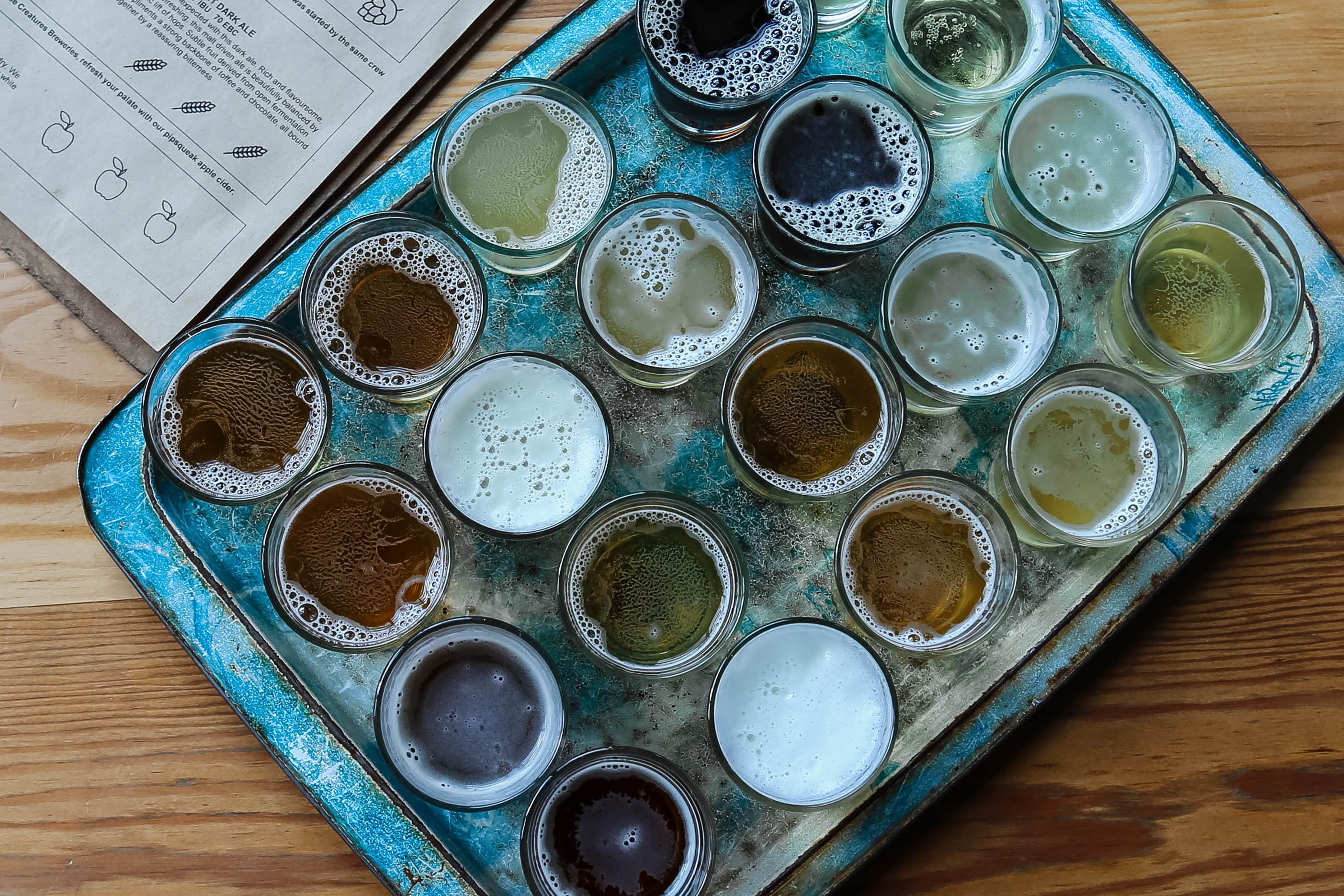 tabletop, beverages, table, art and craft, directly above, circle, delicious, tasting, 2K, choice, geometric shape, steel, shot glass, design, brewery, HD Wallpaper