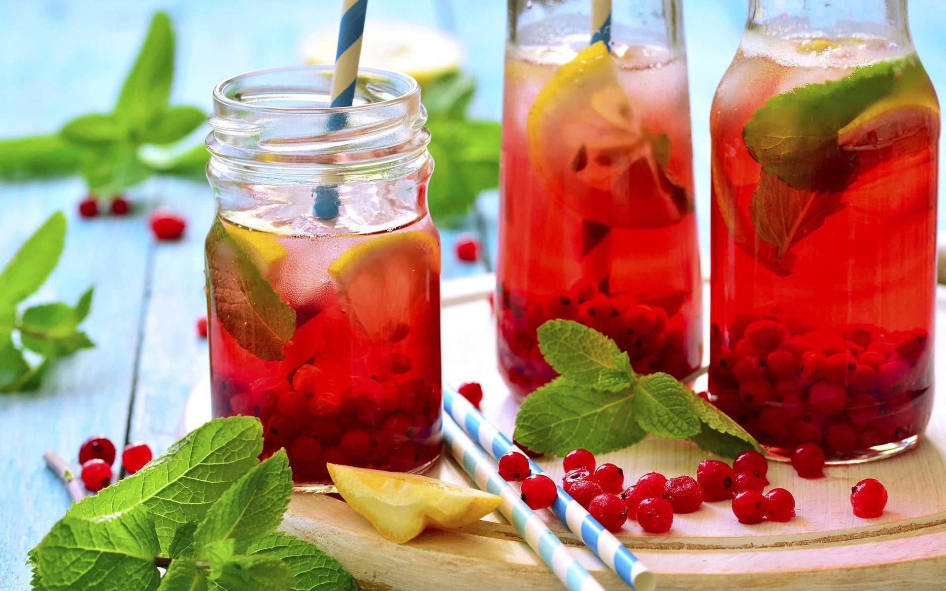 fruit, leaf, refreshment, straw, food, drinking glass, glass, herb, wellbeing, plant part, berry fruit, 1080P, jar, Lemonade, container, healthy eating, HD Wallpaper